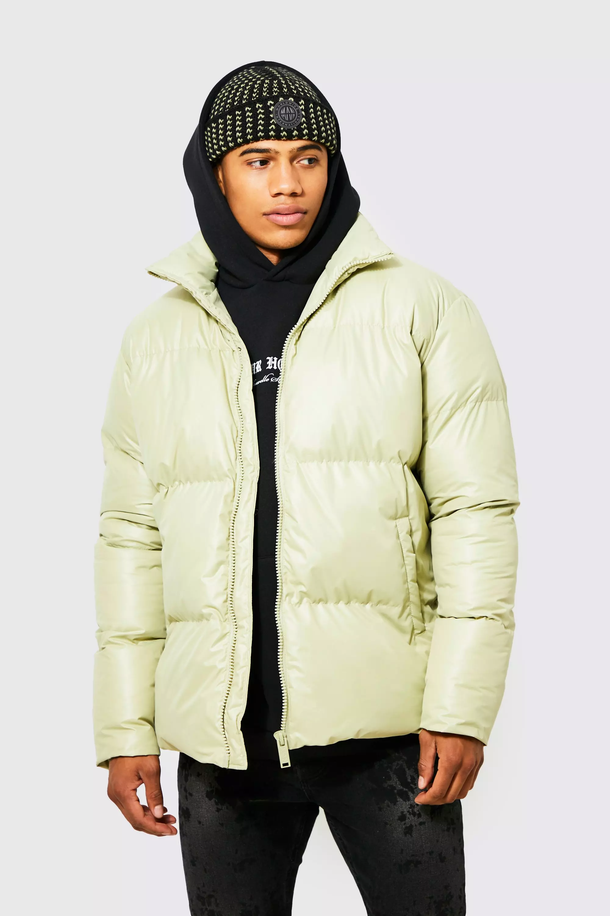 Oversized Funnel Neck Mid Puffer Lime