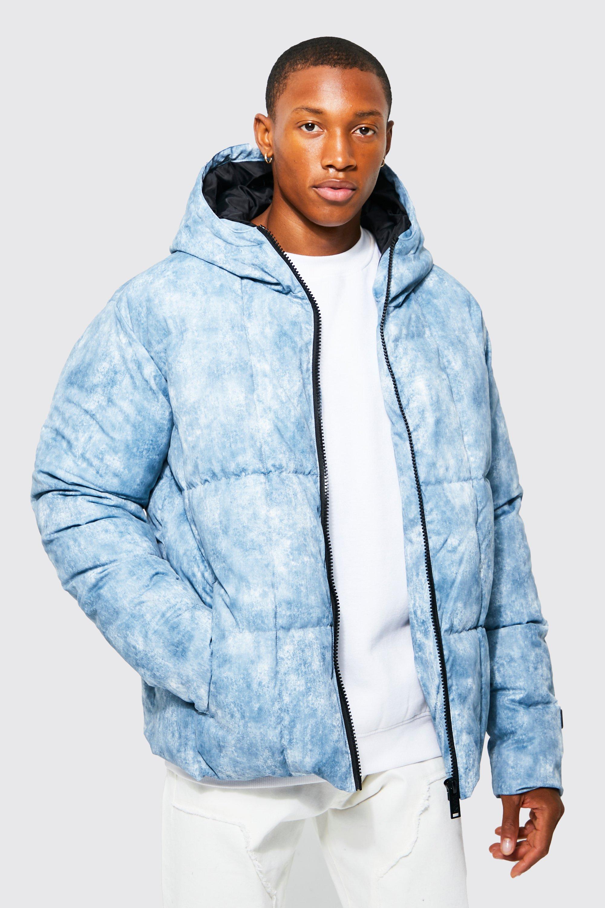 boohoo Men's Plus Tapestry Hooded Puffer Jacket