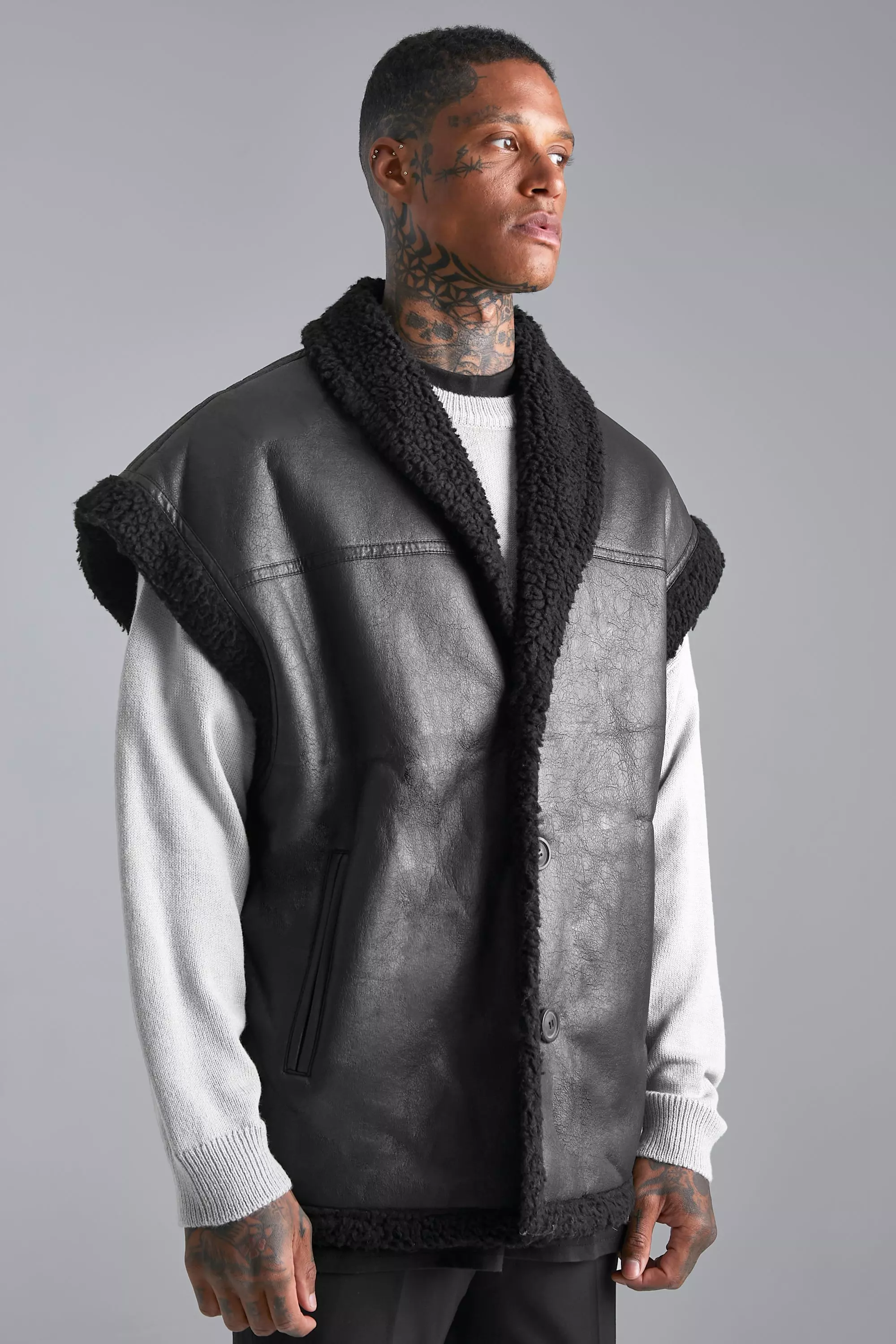 Leather look gilet clearance