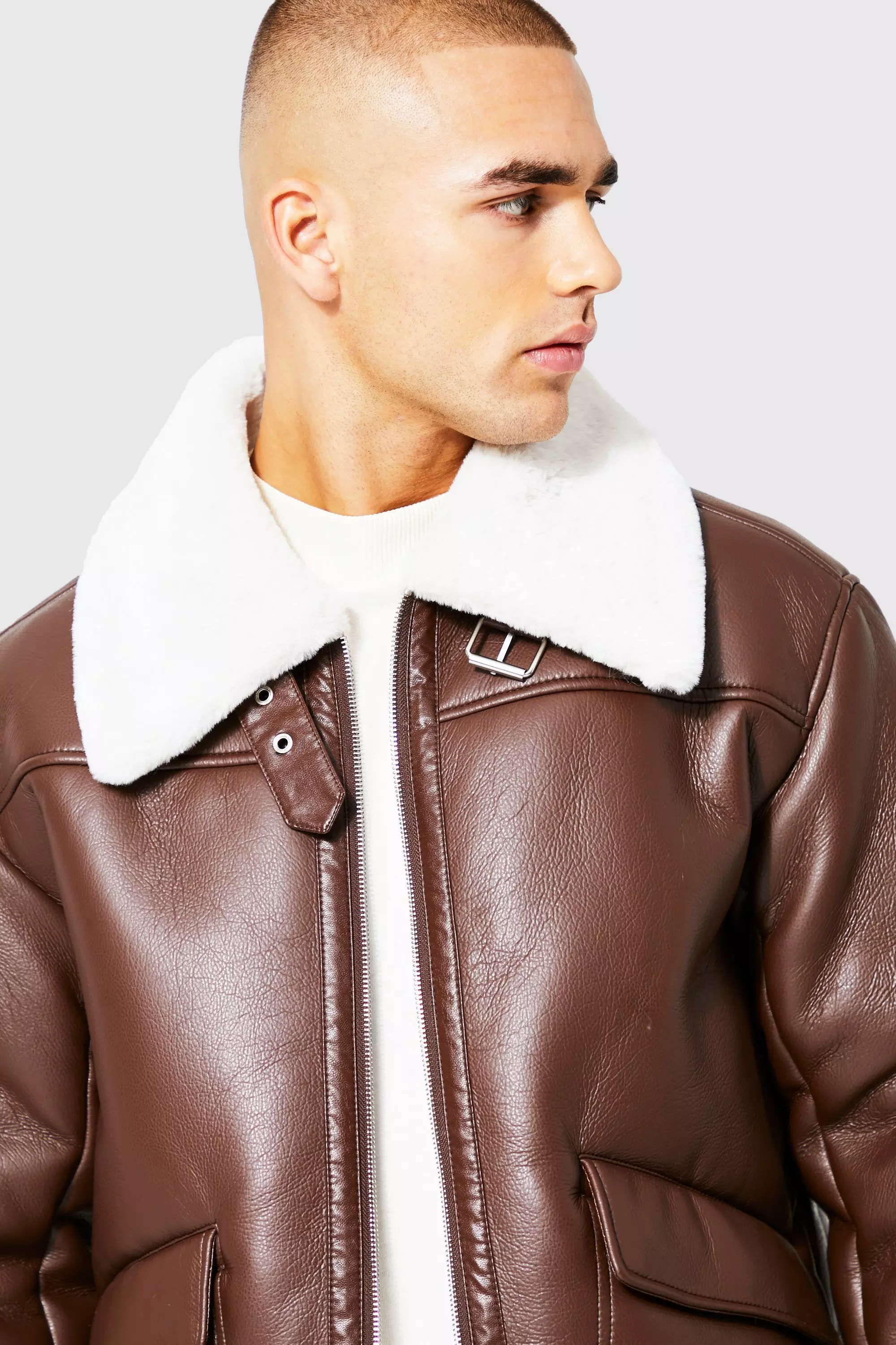 Leather look aviator jacket best sale