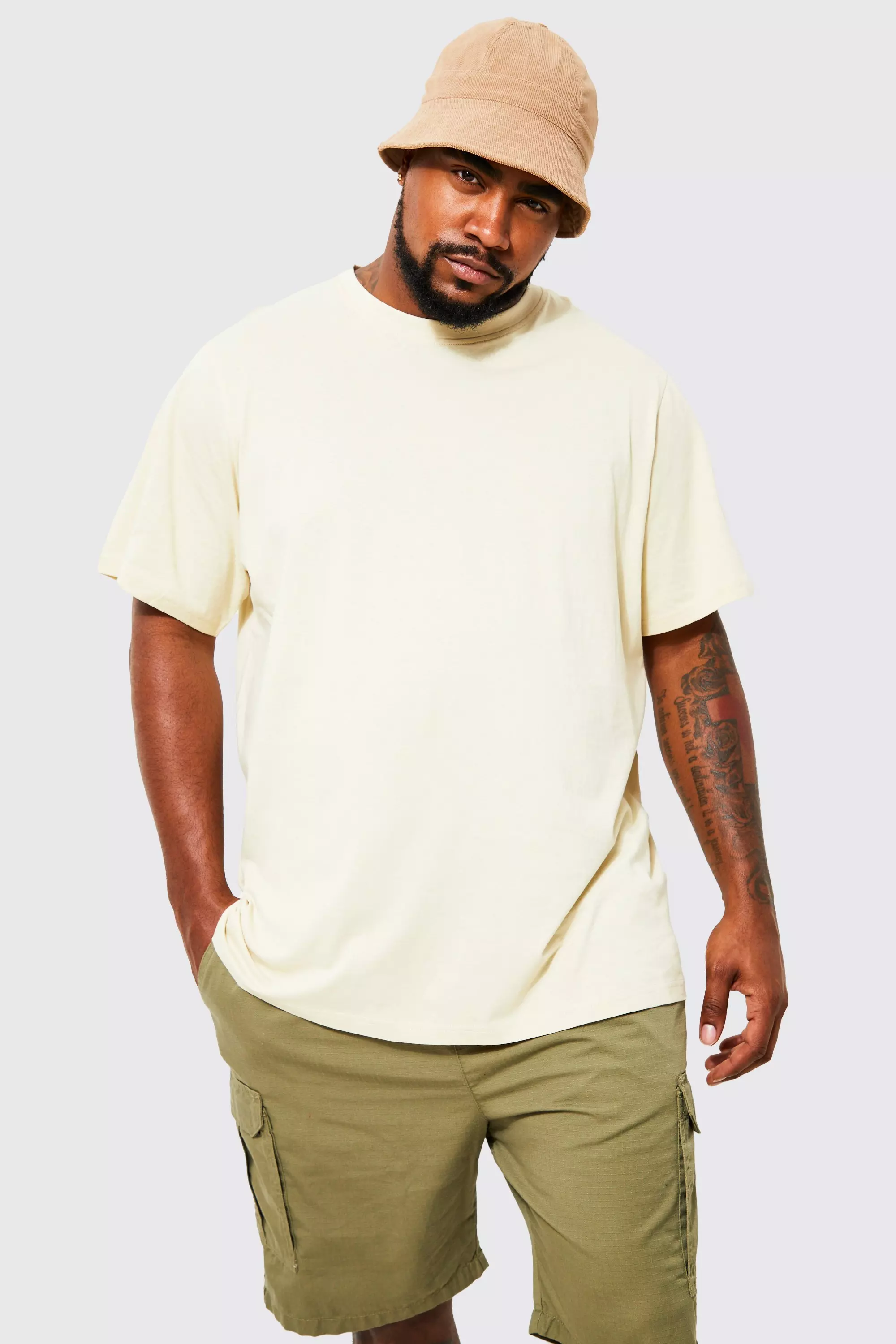 Sand Beige Plus Basic Crew Neck T-shirt