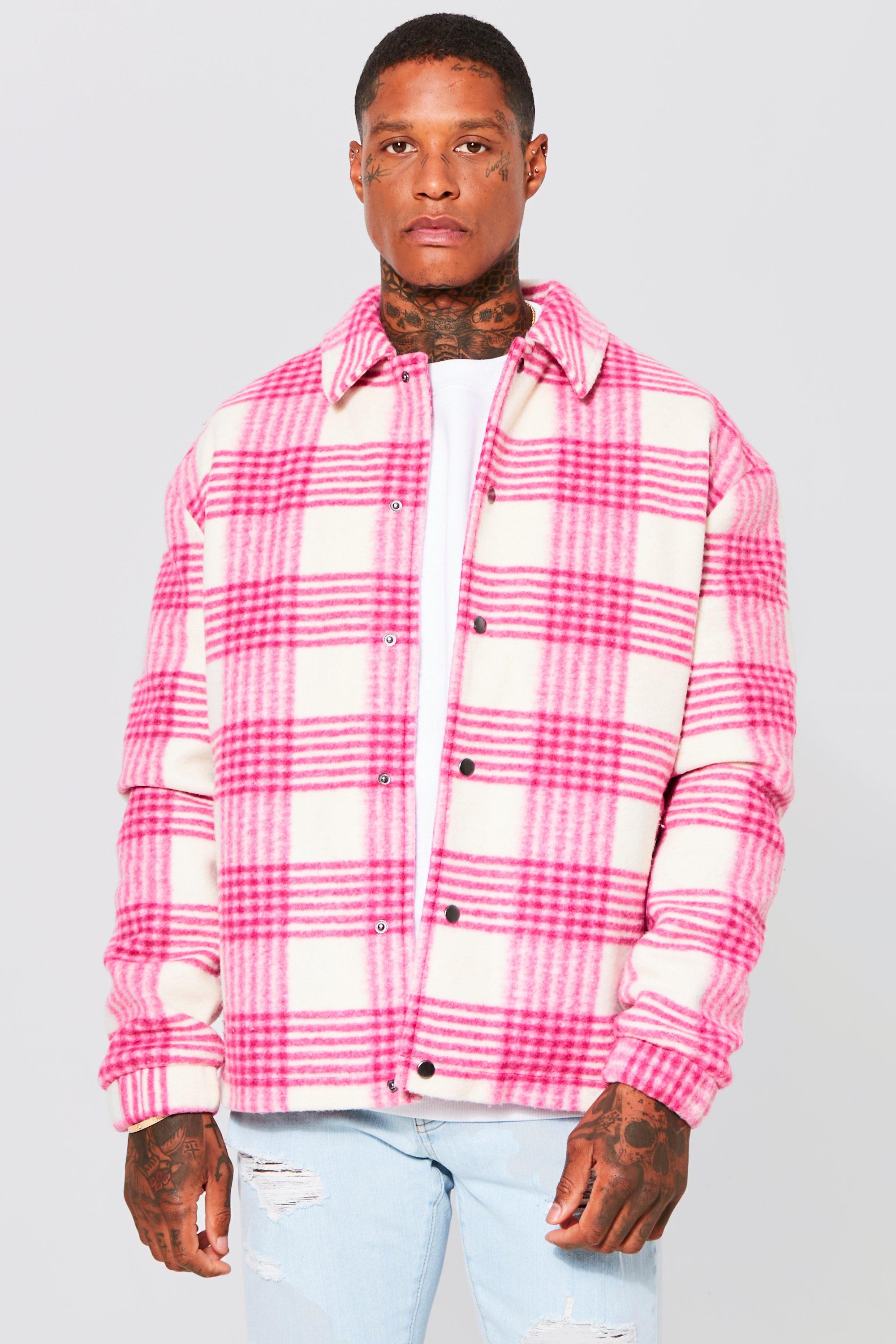 Oversized Wool Look Check Drawcord Coach Jacket | boohooMAN USA