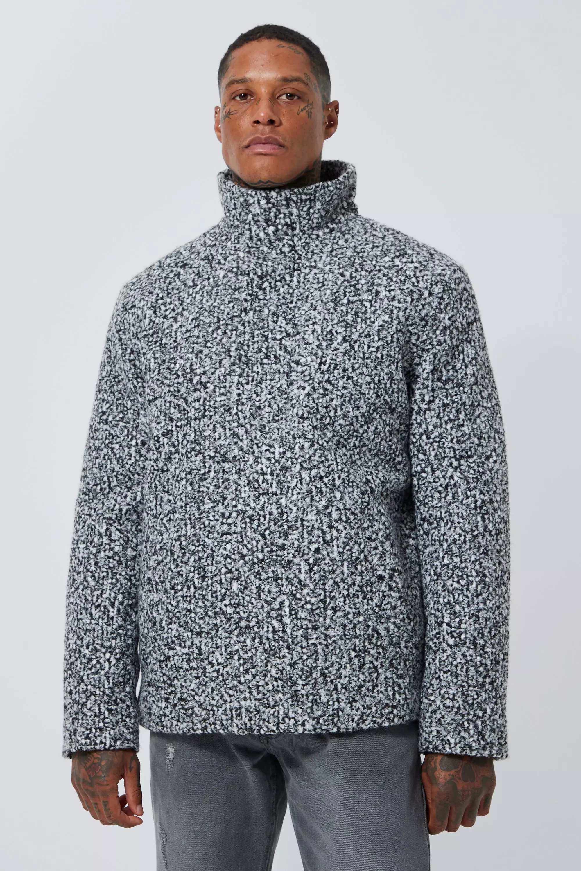 Grey Wool Concealed Placket Funnel Neck Jacket alternative image