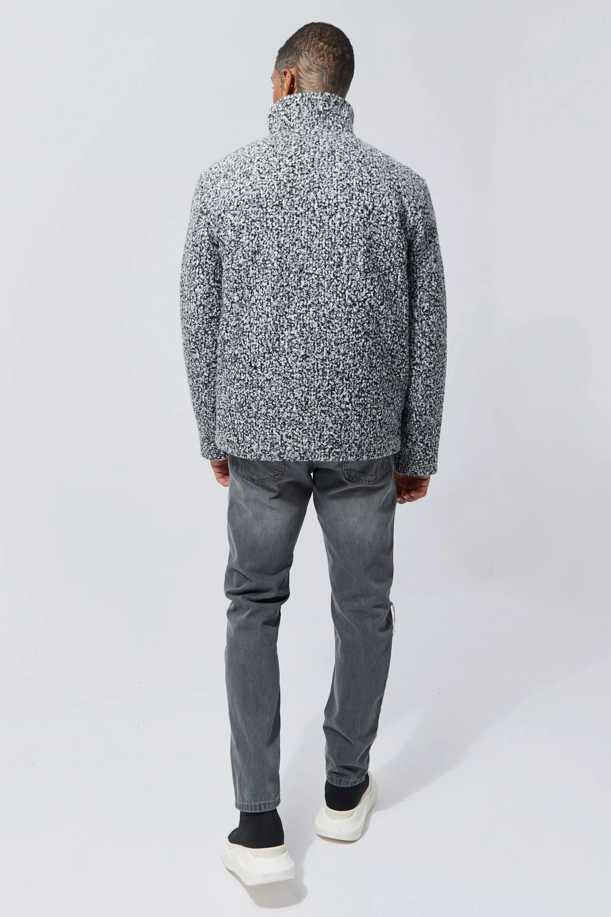Grey Wool Concealed Placket Funnel Neck Jacket alternative image