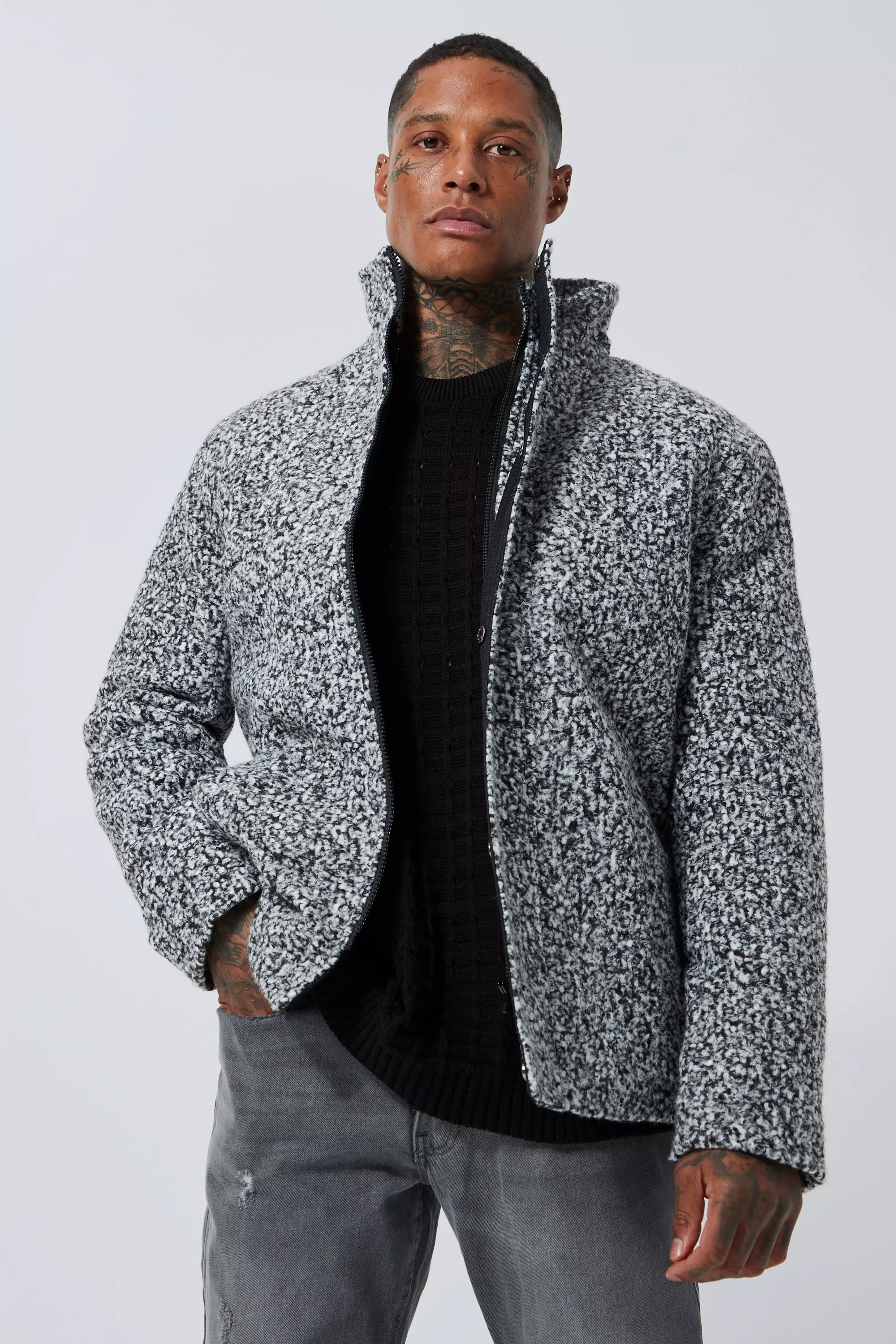 Grey Wool Concealed Placket Funnel Neck Jacket alternative image