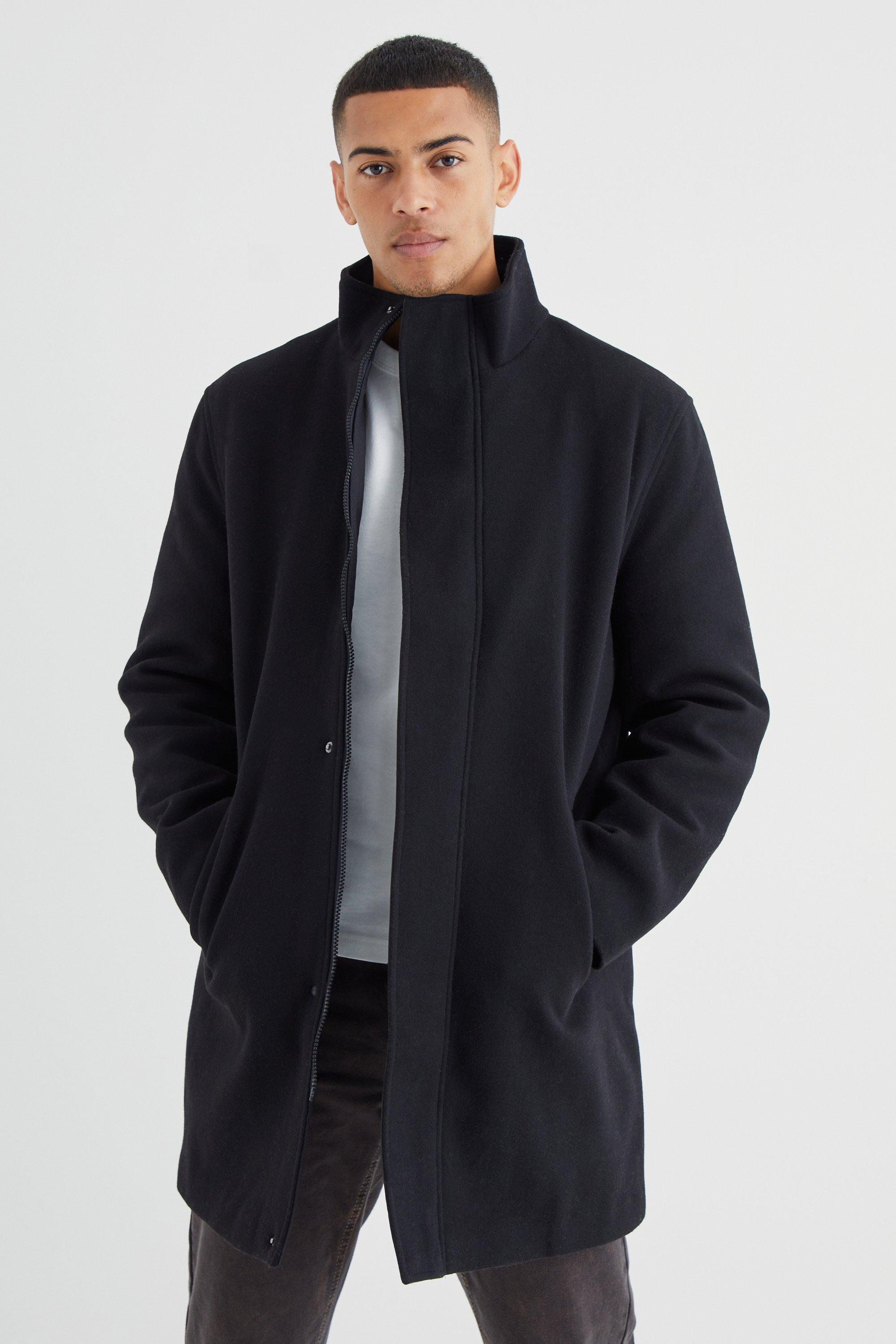 Black wool shop funnel neck coat