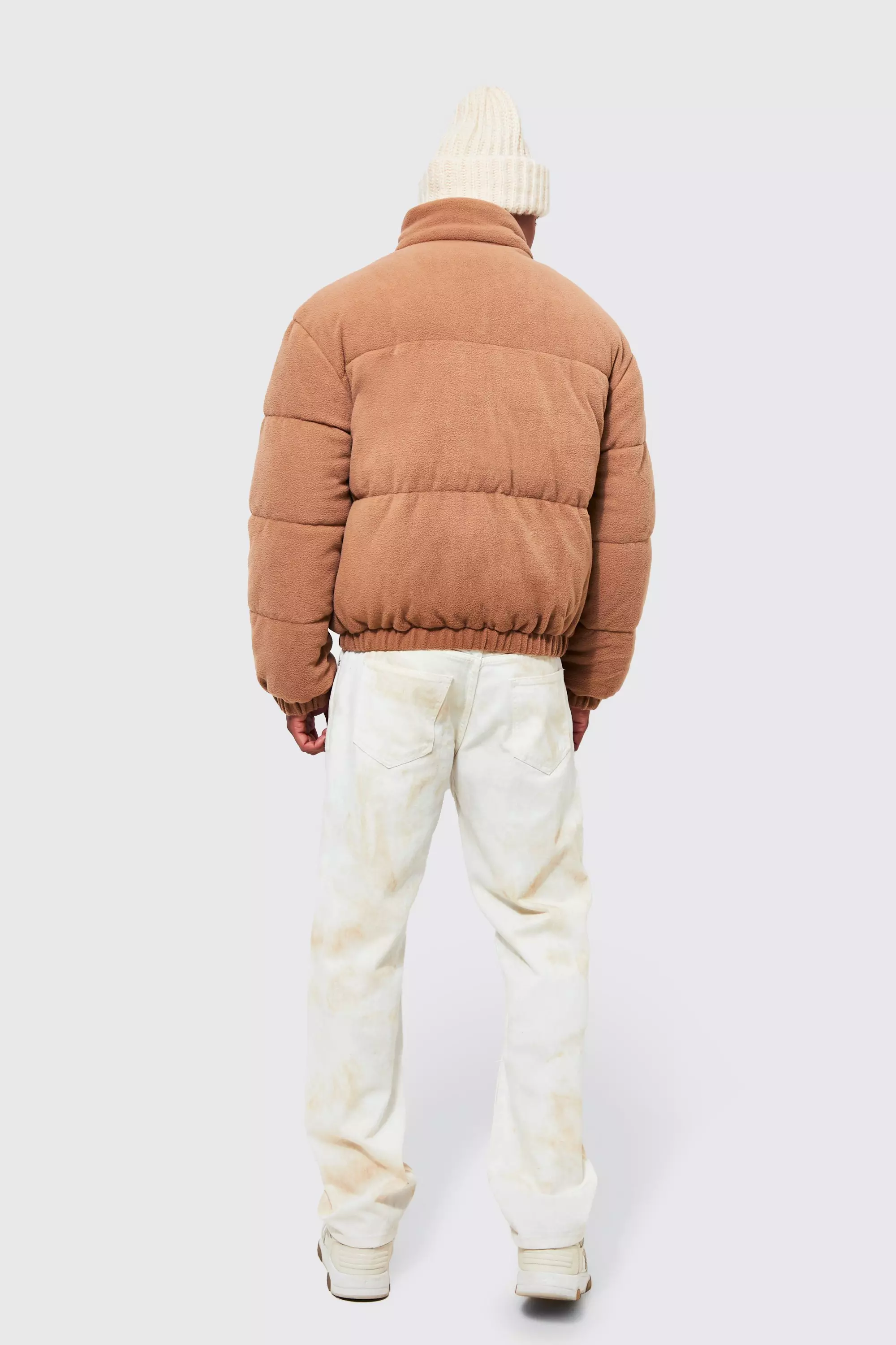 Tan Fleece Boxy Funnel Neck Puffer alternative image