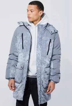 Tall Tie Dye Ripstop Panelled Parka Grey