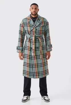 Tall Wool Look Check Double Breasted Overcoat Multi