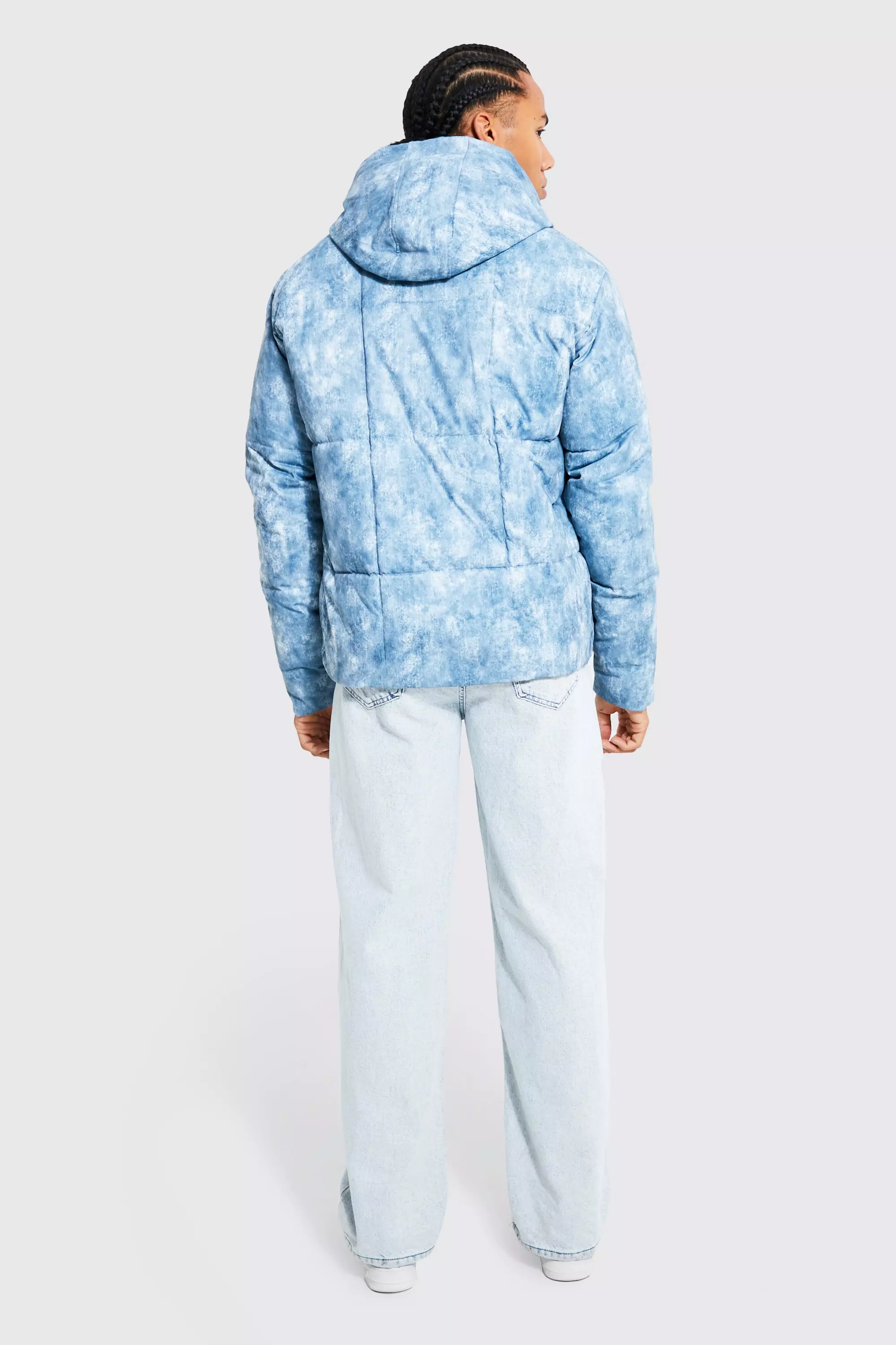 Tall Batik Steppjacke mit Kapuze, Light blue alternatives Bild