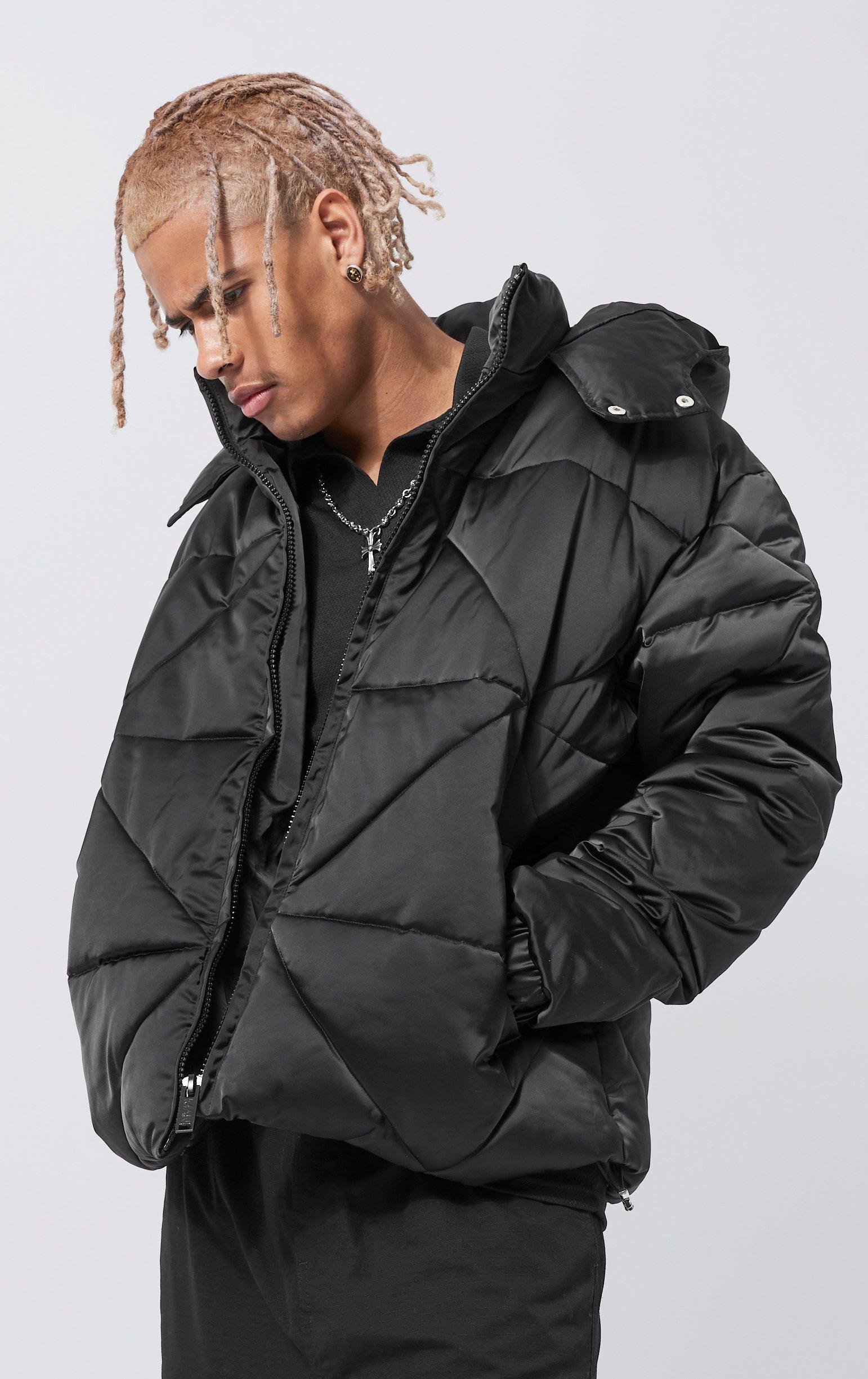 Tall Boxy Fit Satin Panelled Puffer Jacket | boohooMAN