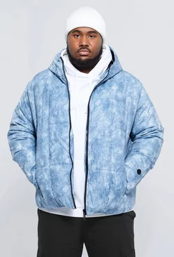 Blue Plus Tie Dye Square Panel Hooded Puffer