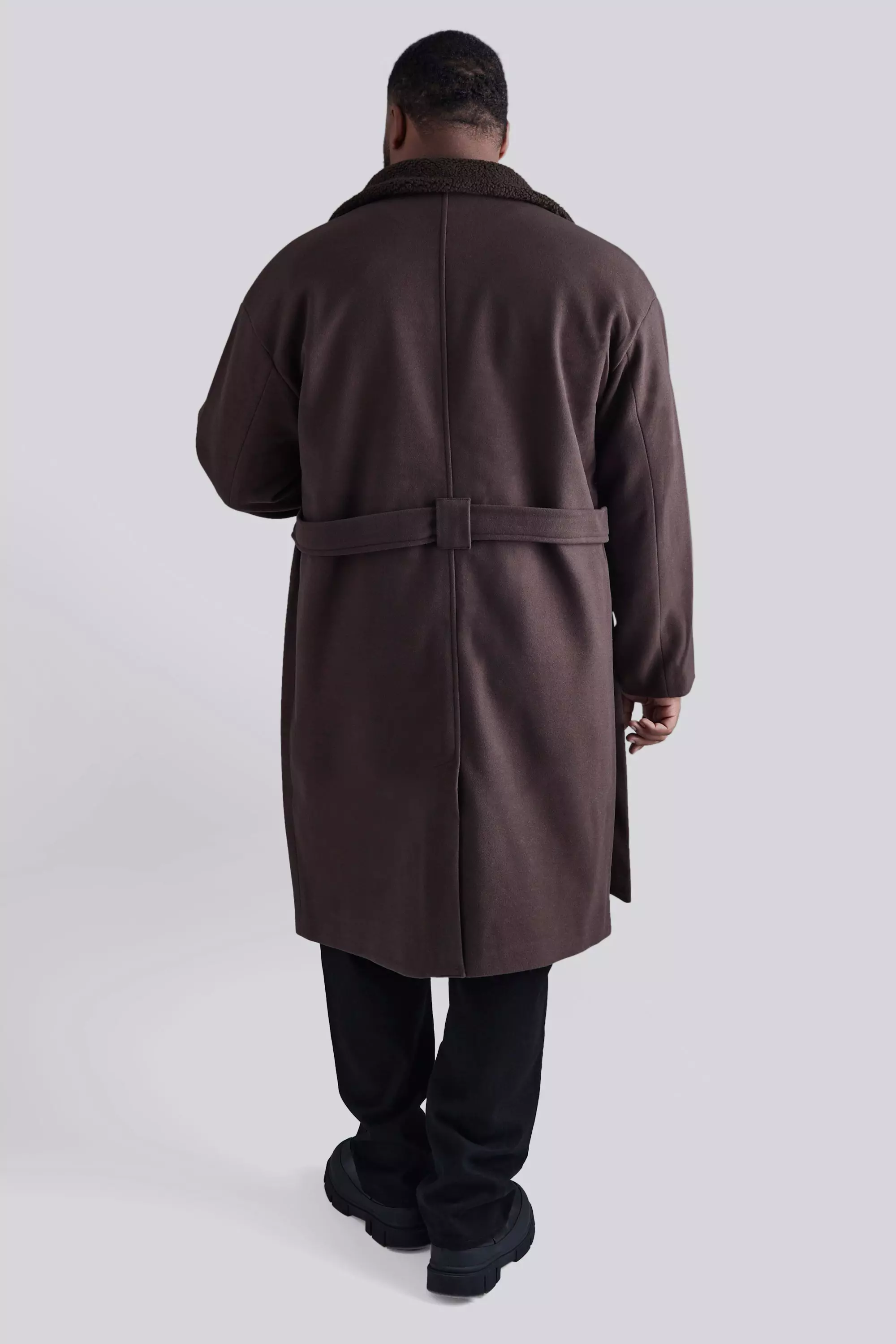 Plus Wool Look Overcoat With Borg Collar boohooMAN USA