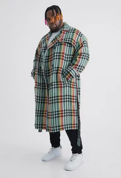 Plus Wool Look Check Double Breasted Overcoat Multi