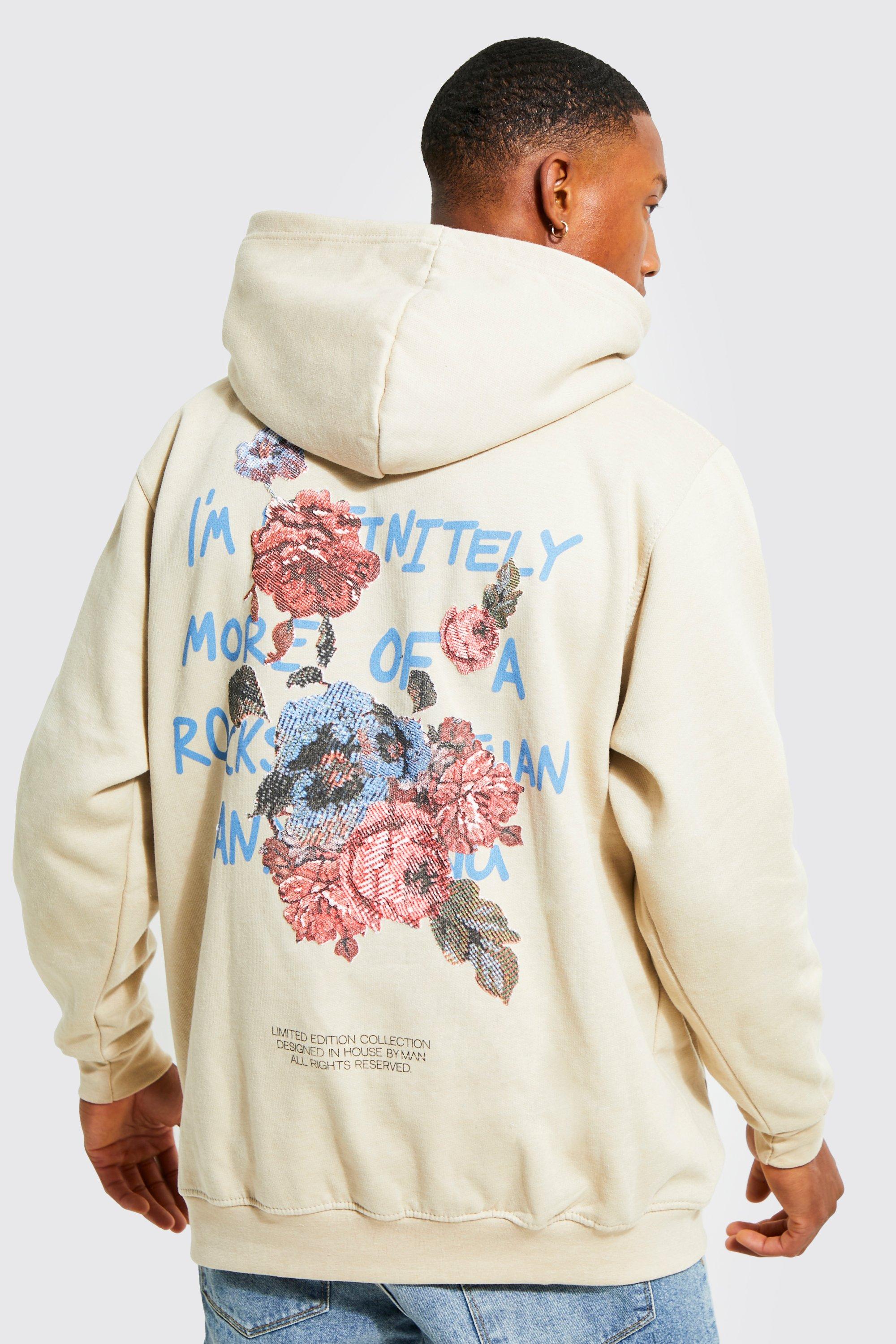 Oversized longline hoodie with marble store back print