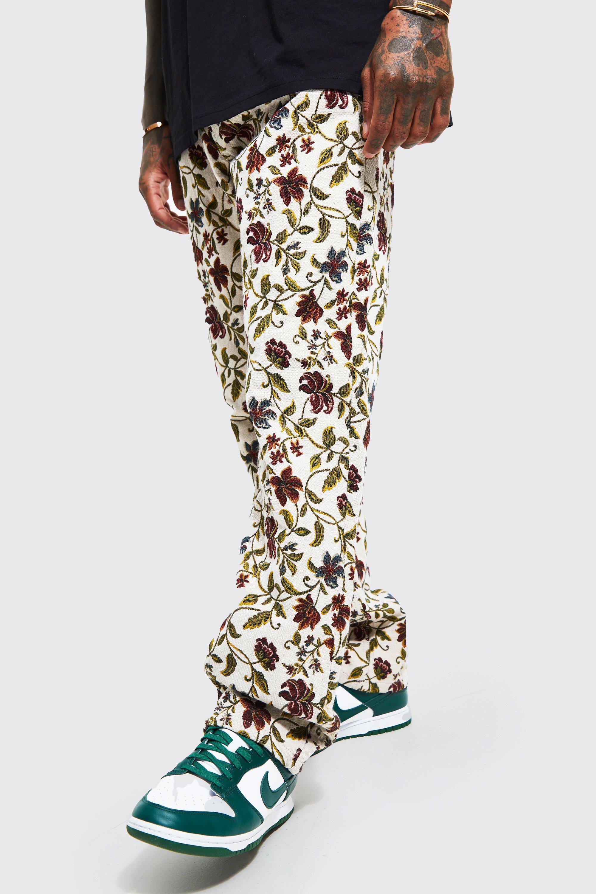 Relaxed Fit Floral Tapestry Jeans | boohooMAN USA