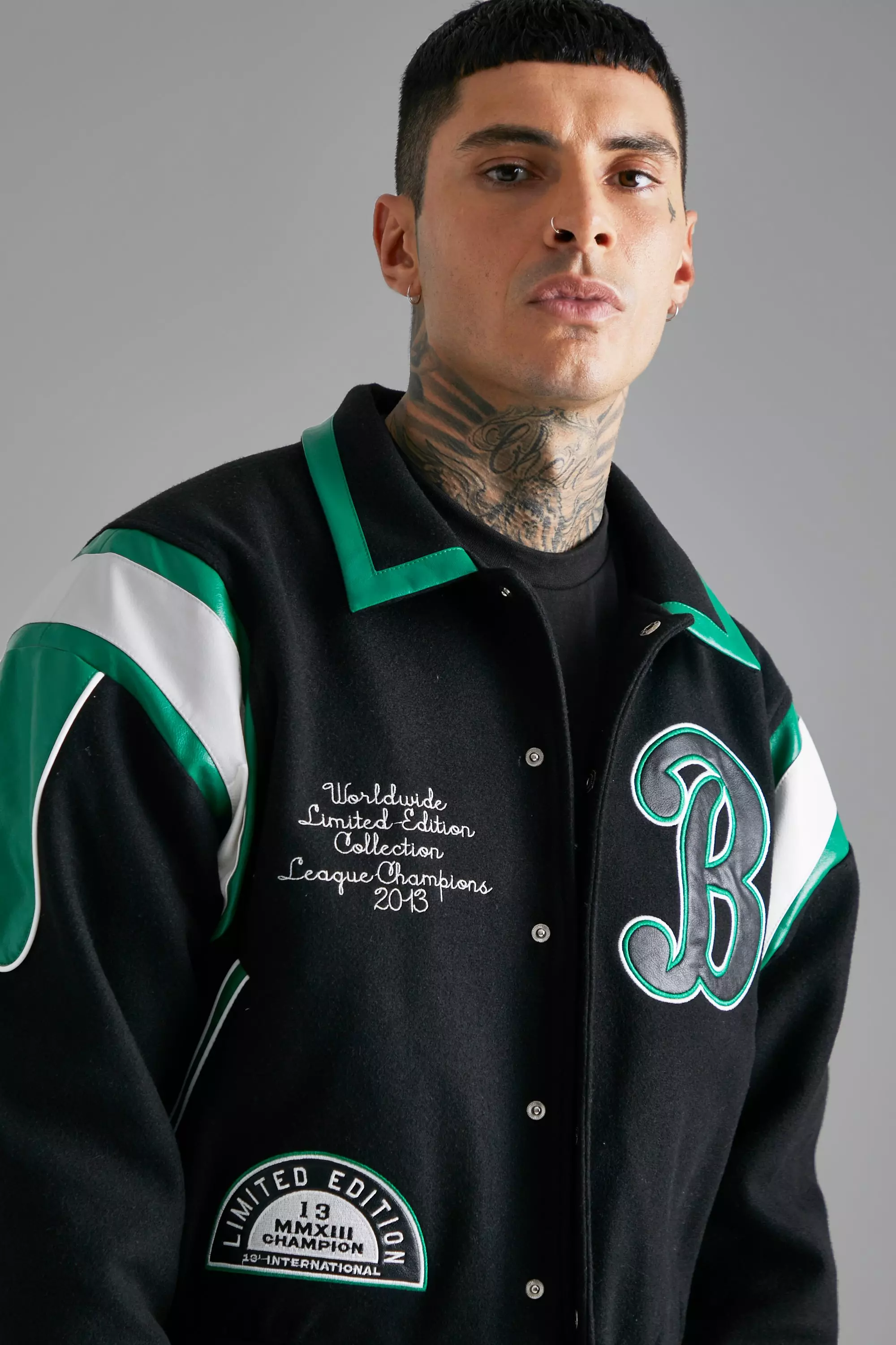 ジャケット・アウター UNUSED / double tailored jacket blazer M Tall Melton Panel Souvenir Bomber Jacket | boohooMAN UK