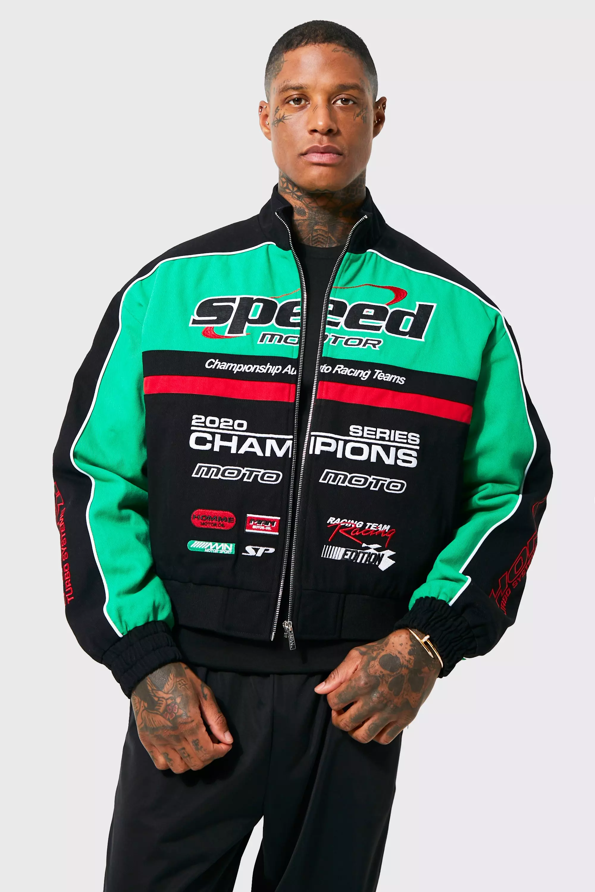 Boxy Speed Moto Jacket | boohooMAN USA