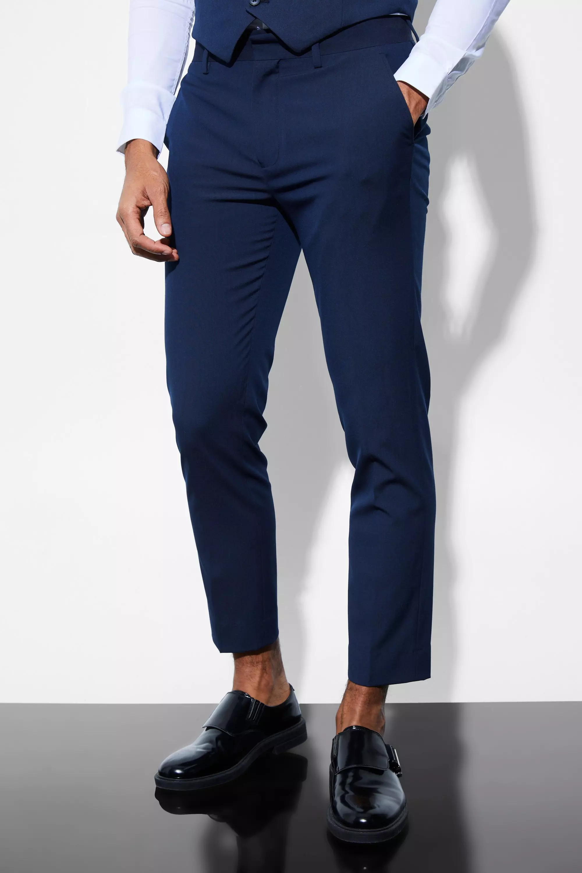 Navy Skinny Cropped Suit Pants