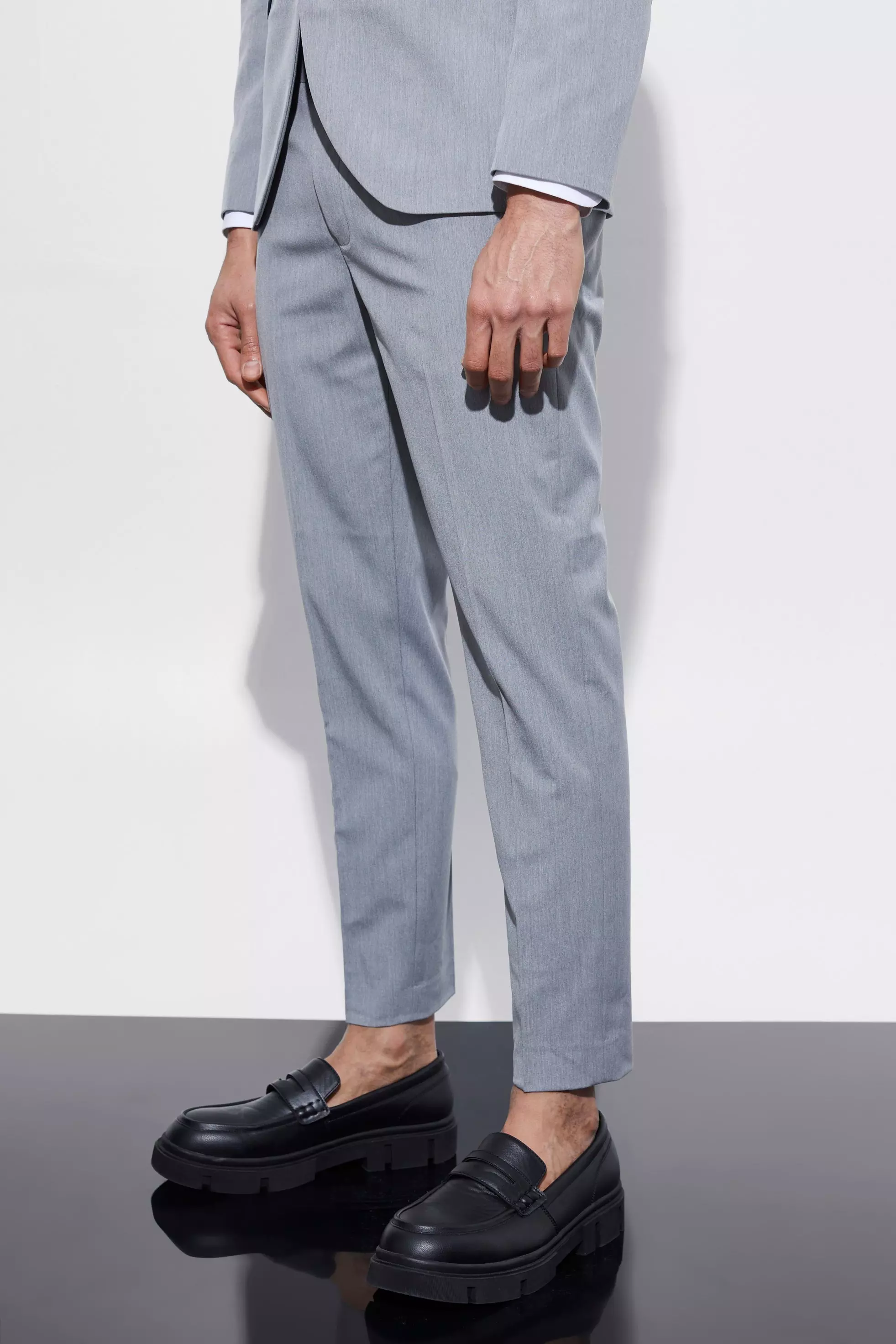 Skinny Cropped Suit Pants Grey