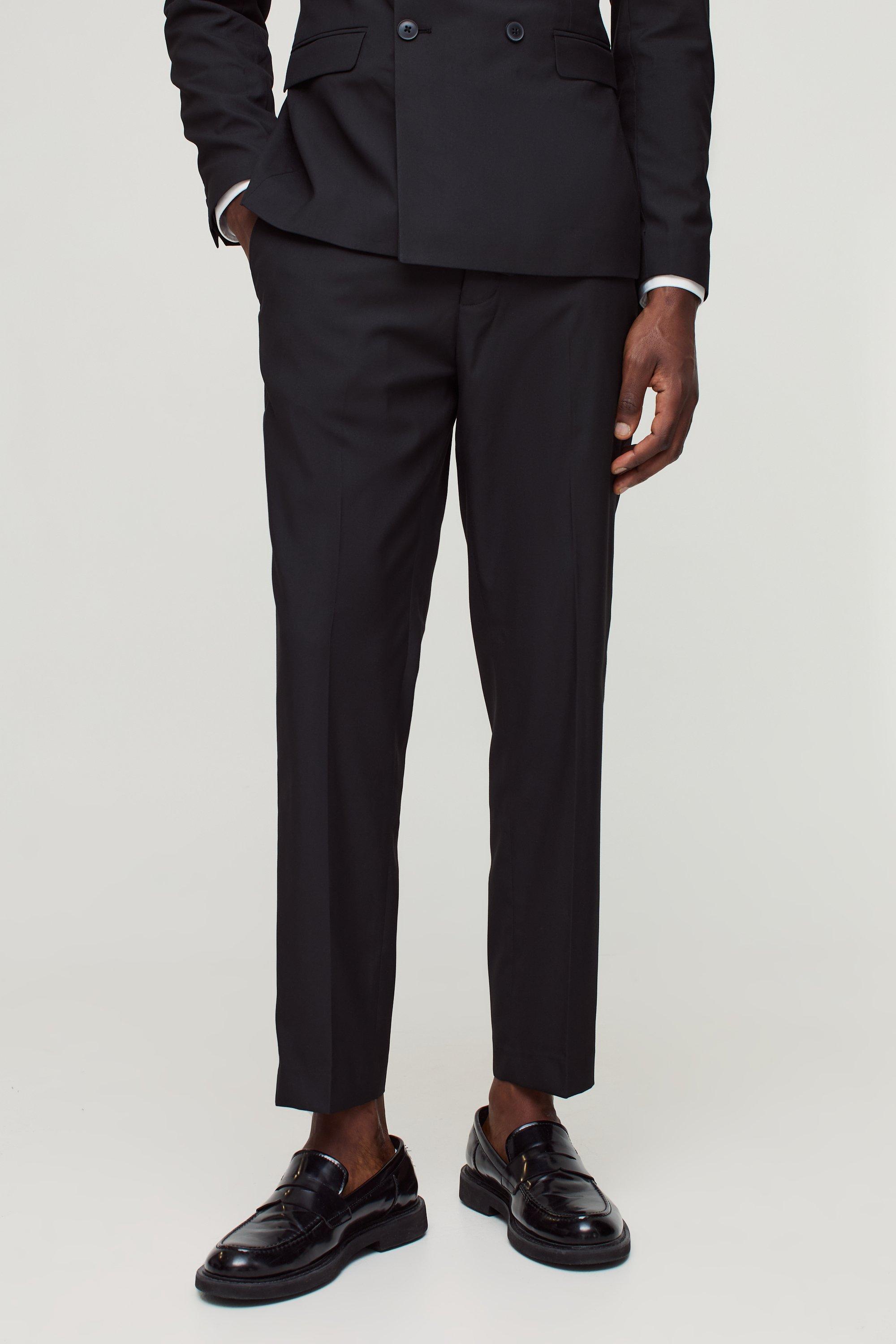 Black Slim Cropped Suit Trousers