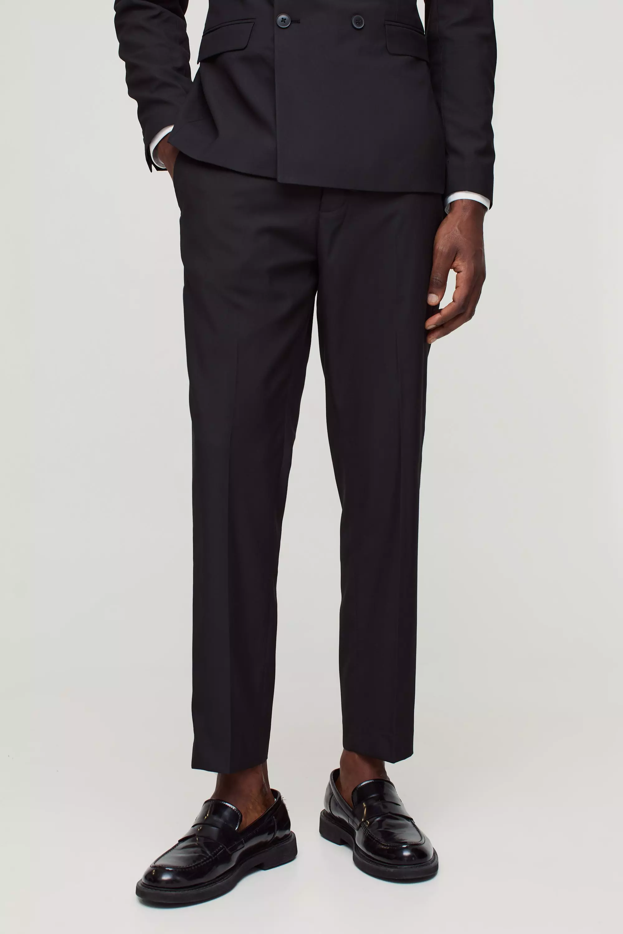 Slim Cropped Suit Pants Black