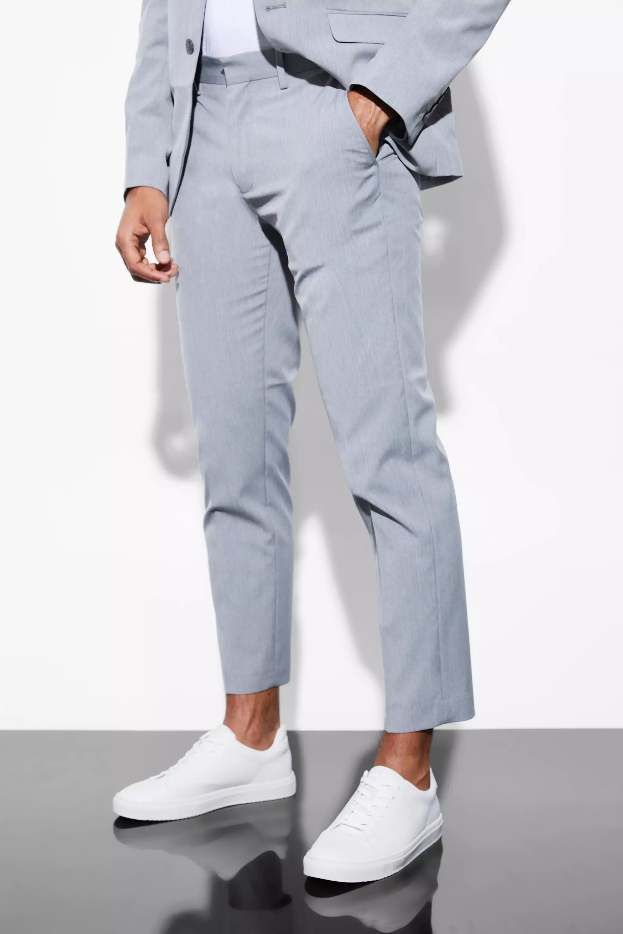 Slim Cropped Suit Pants Grey