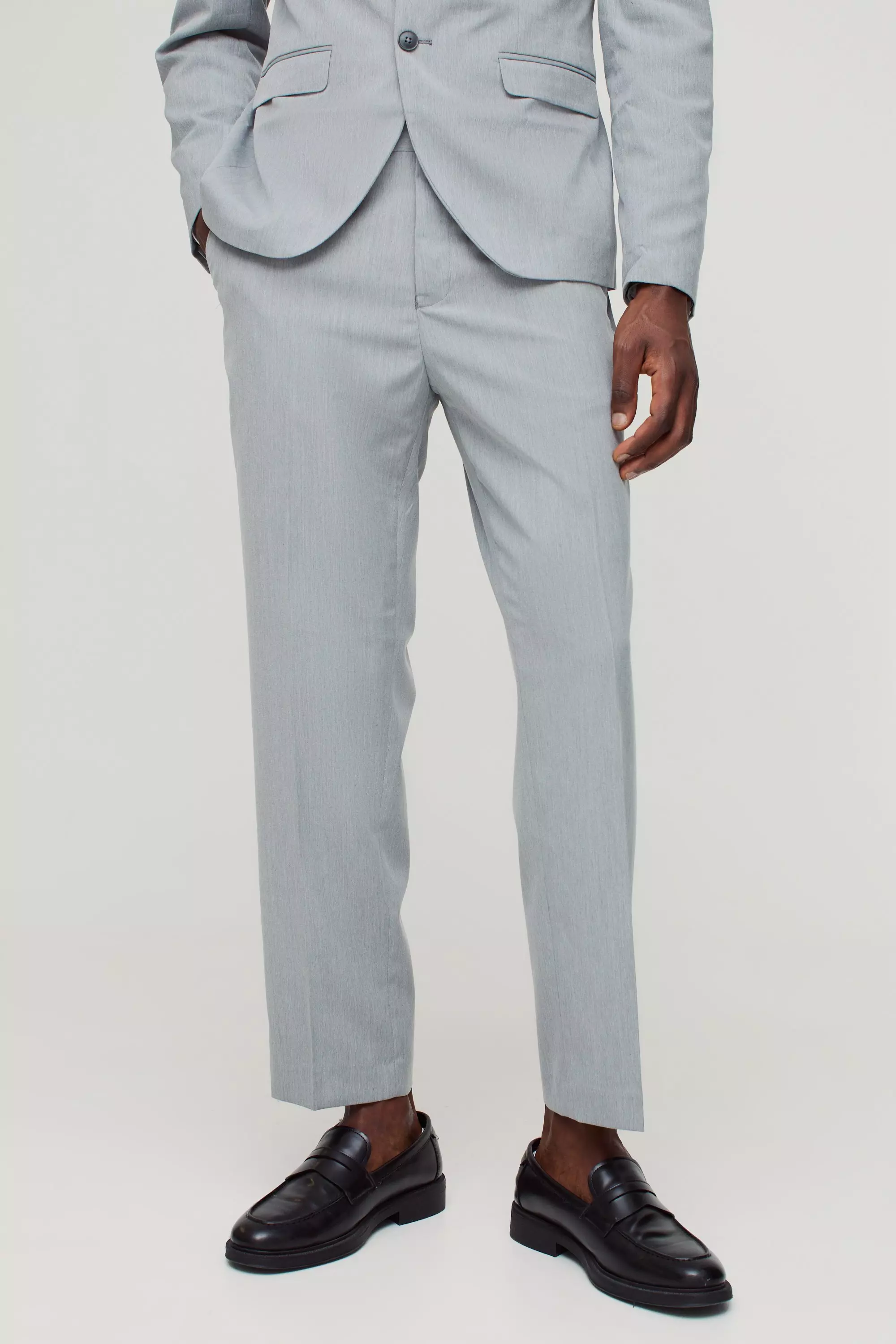 Slim Cropped Suit Pants Grey