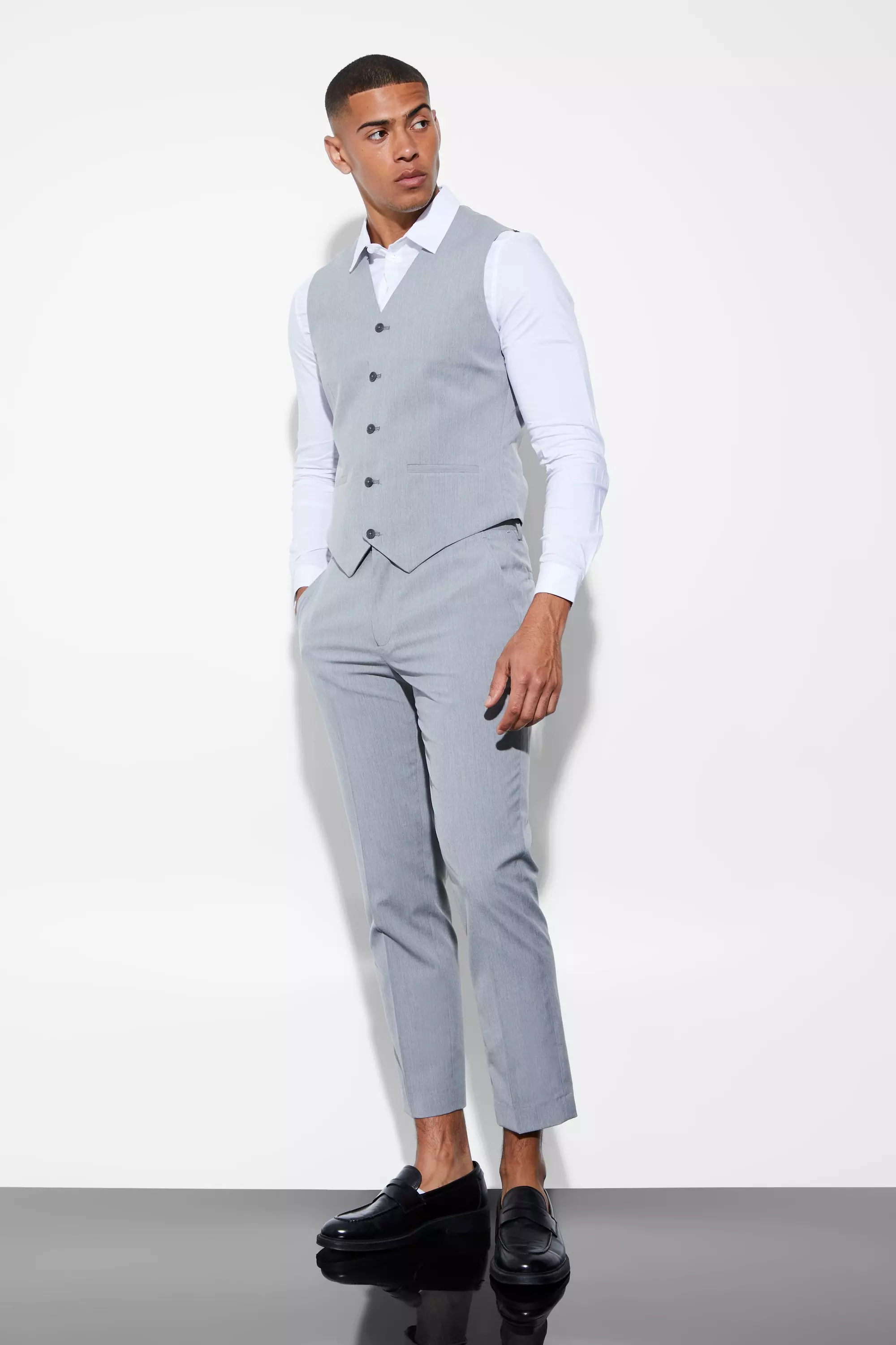 Grey Slim Cropped Suit Trousers alternative image