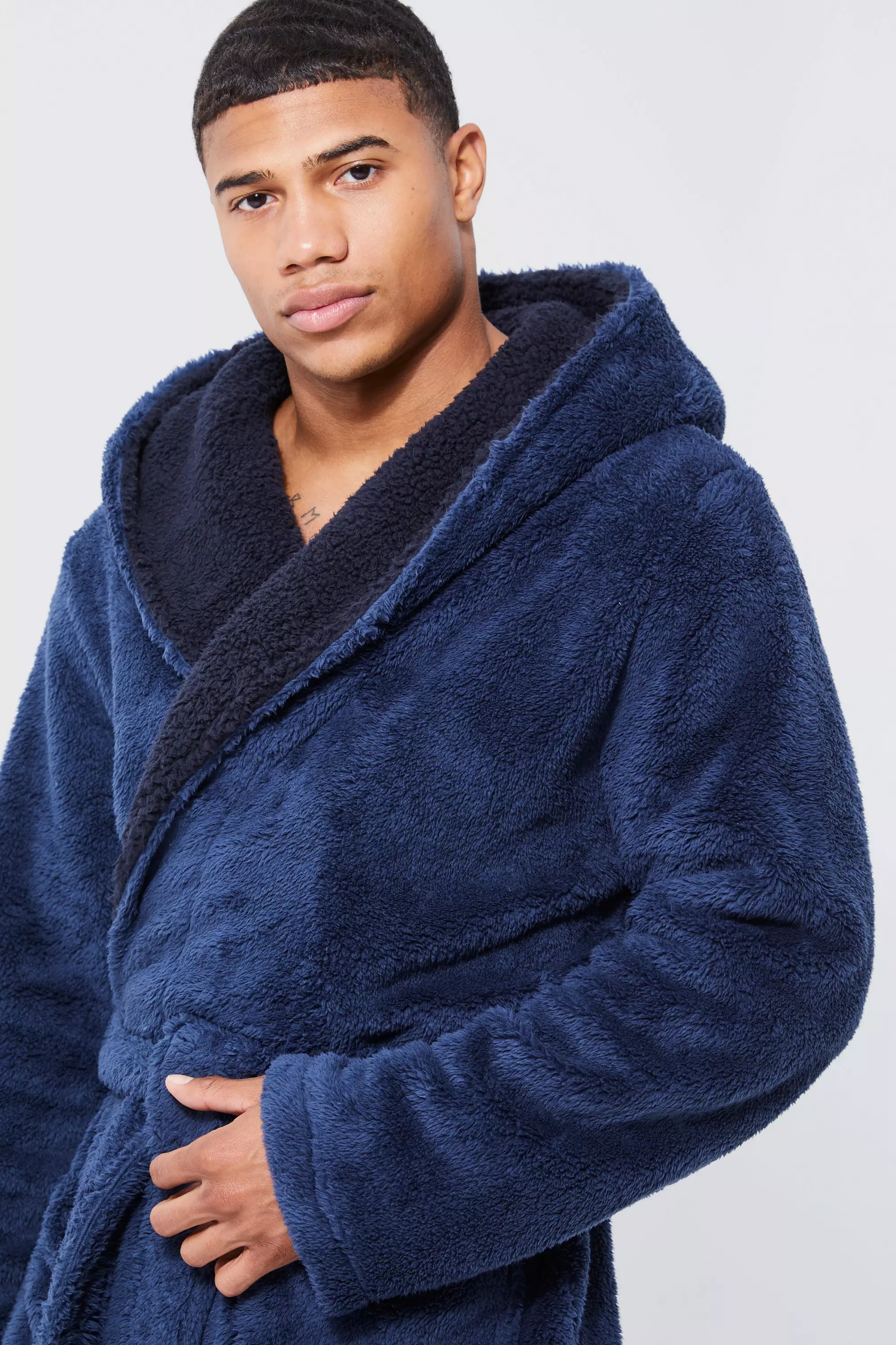 Borg lined dressing gown mens hot sale