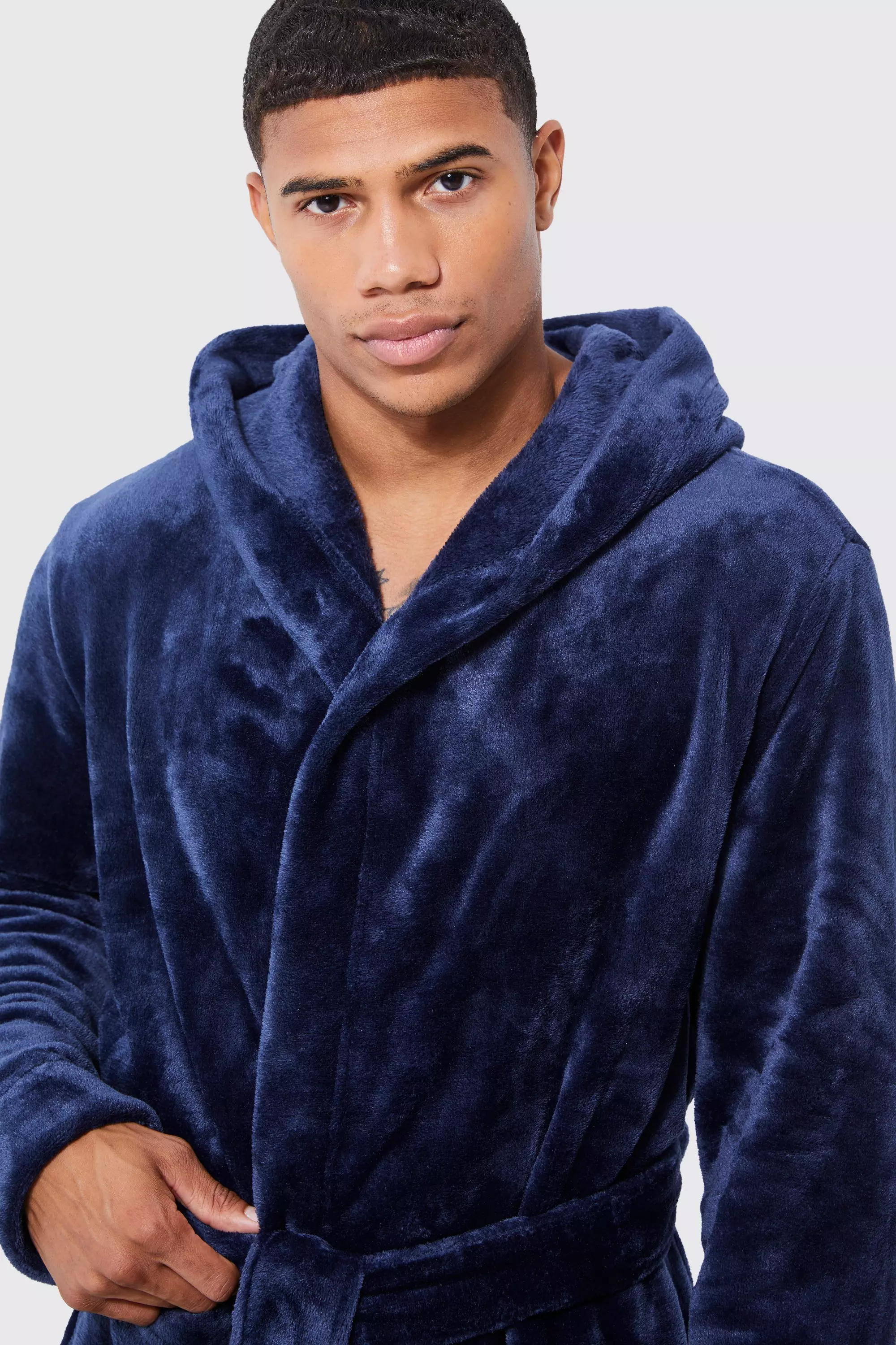 Mens long hooded dressing gown sale