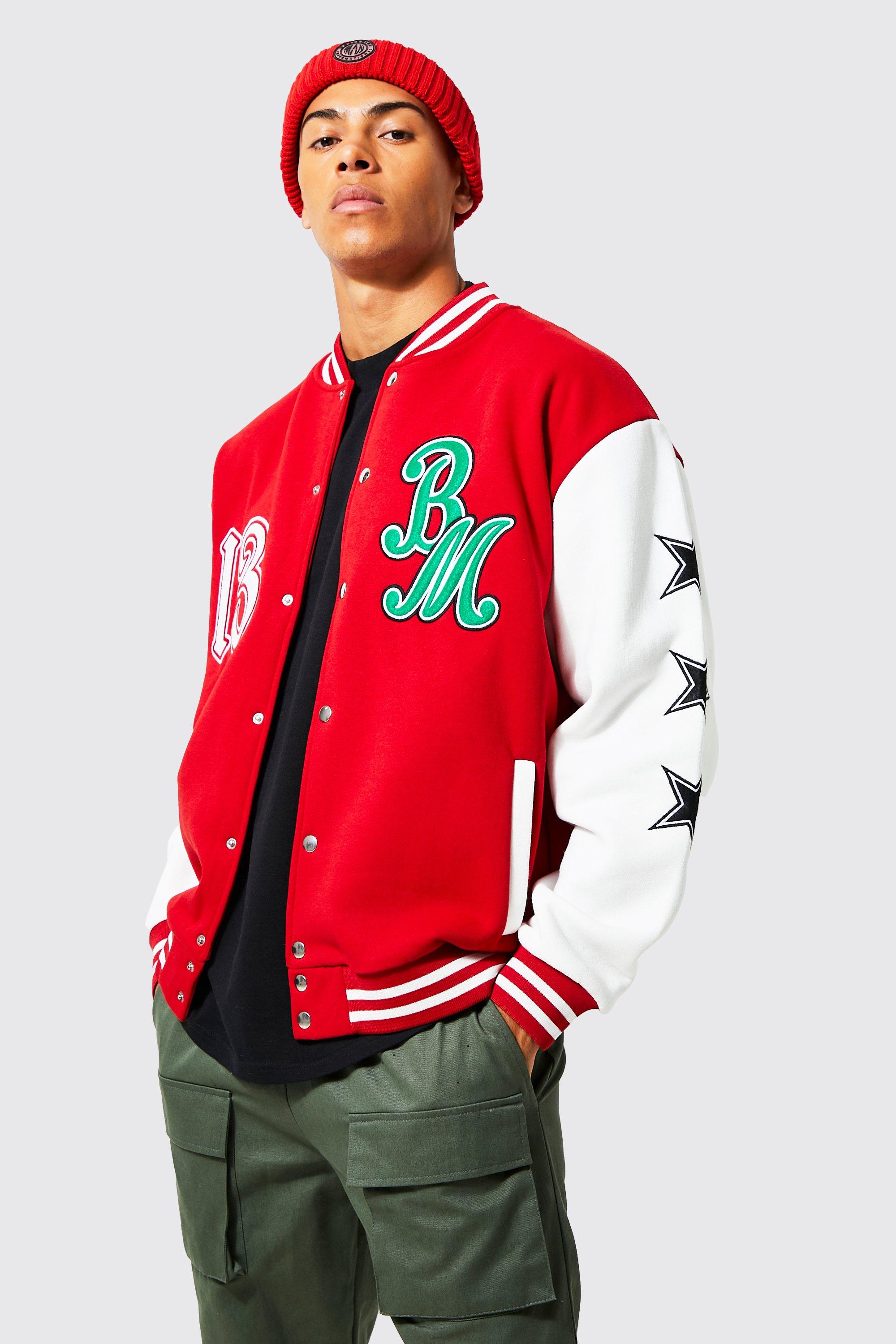 Official Man Jersey Varsity Bomber Jacket | boohooMAN USA