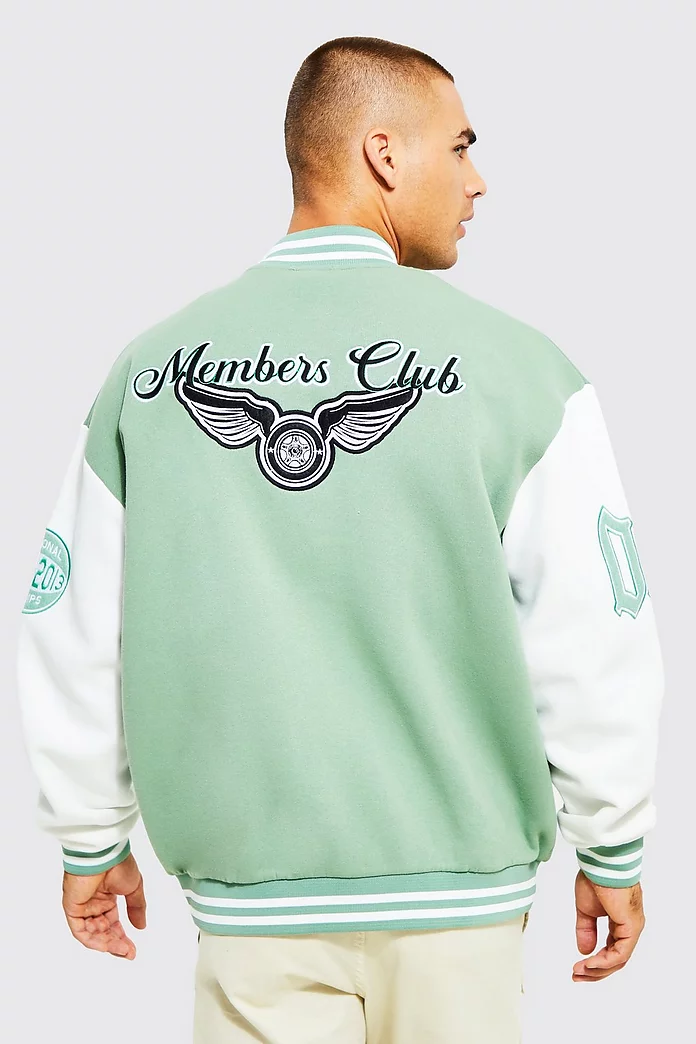 Members Club Applique Varsity Jacket | boohooMAN USA Members Club Applique Varsity Jacket | boohooMAN USA