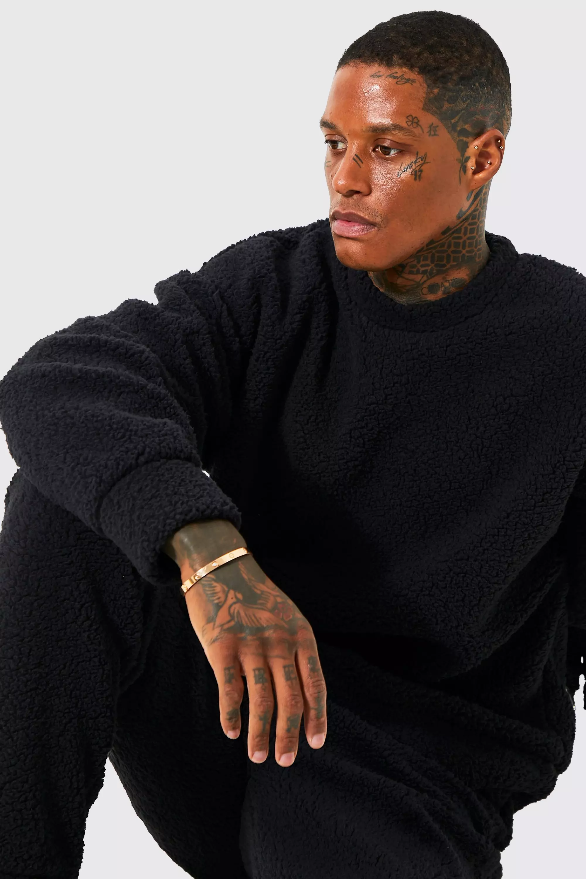 Borg Oversized Sweater And Cuffed Jogger Loungewear Set boohooMAN IE