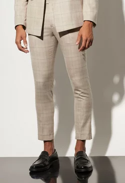 Skinny Check Crop Suit Trousers beige