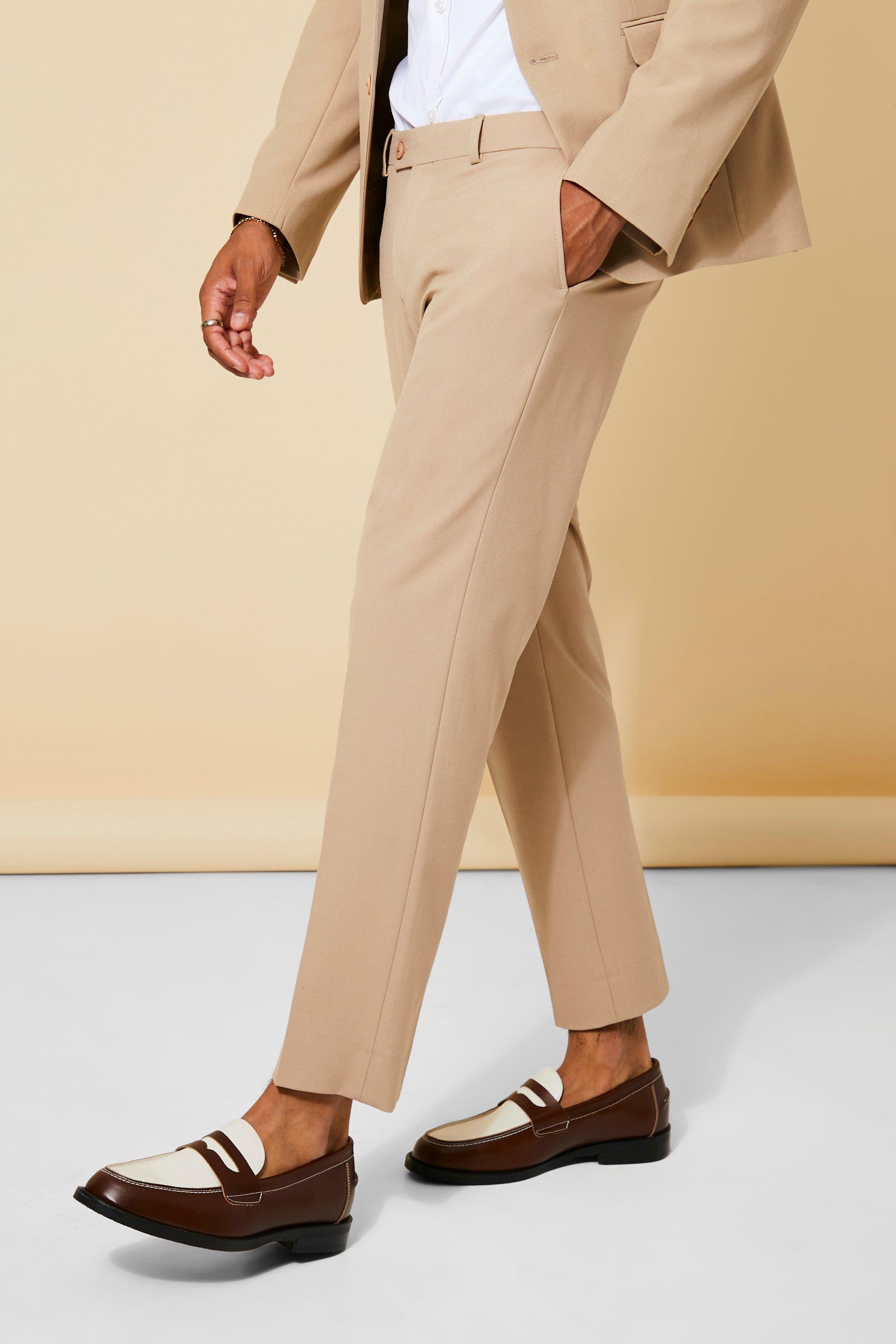 Slim Beige Suit Crop Trousers