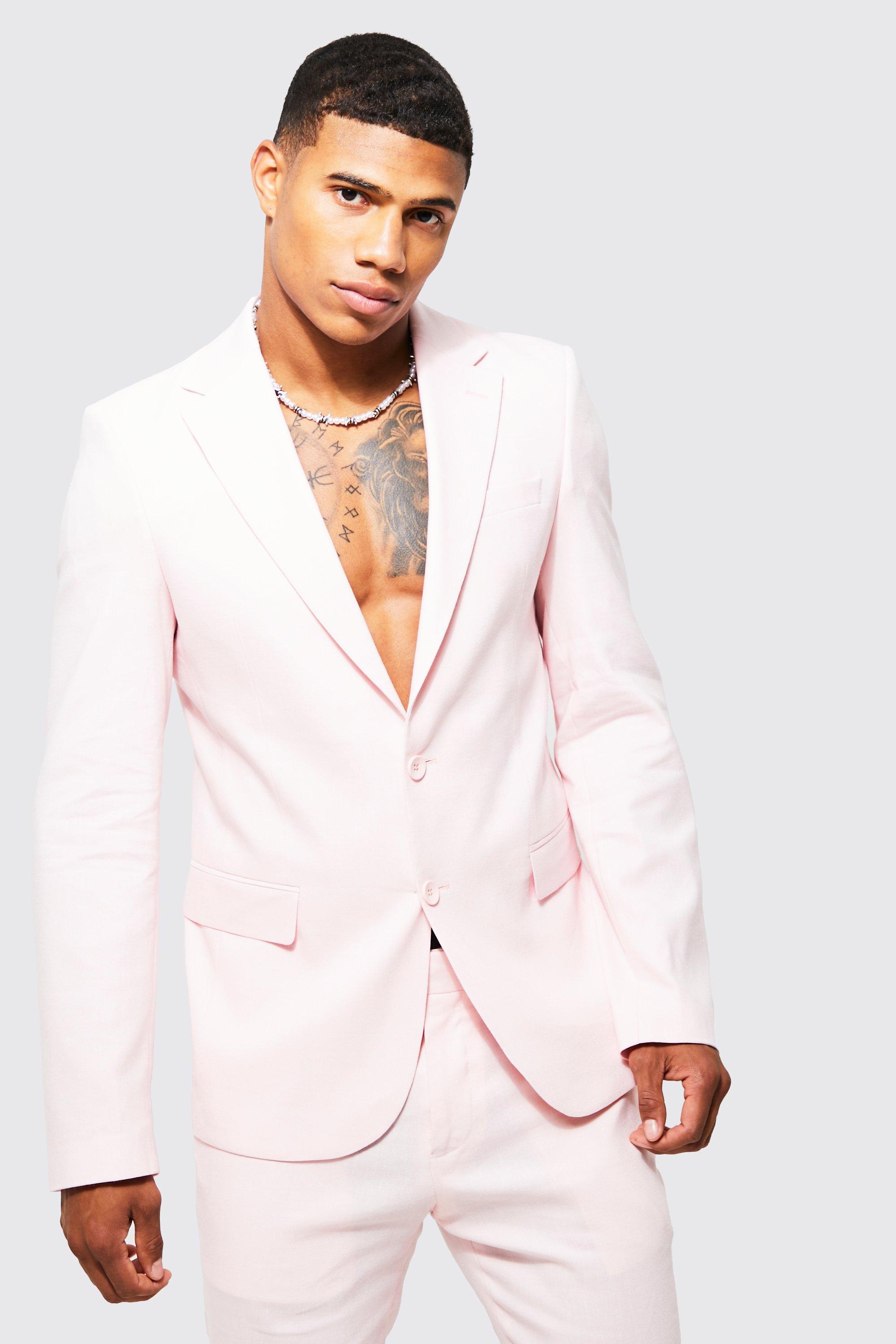 Light pink Linnen Slim Fit Colbert Met Enkele Rij Knopen