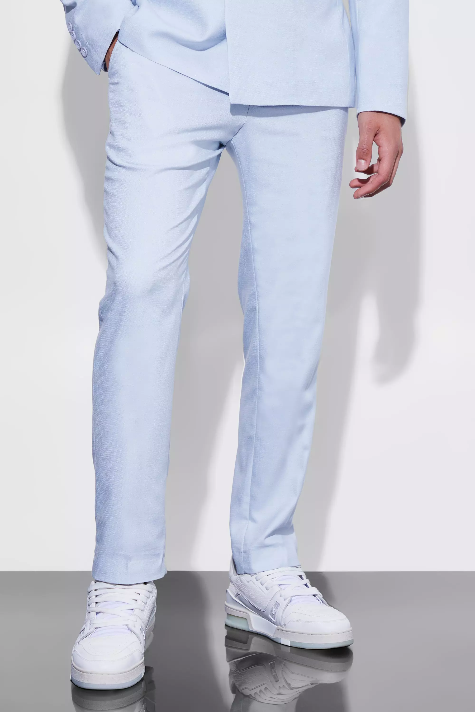 Blue Slim Textured Suit Pants