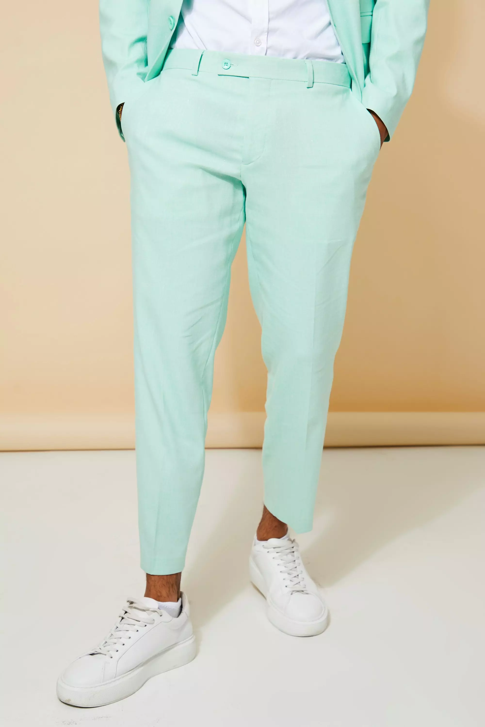 Slim Linen Crop Suit Pants Mint