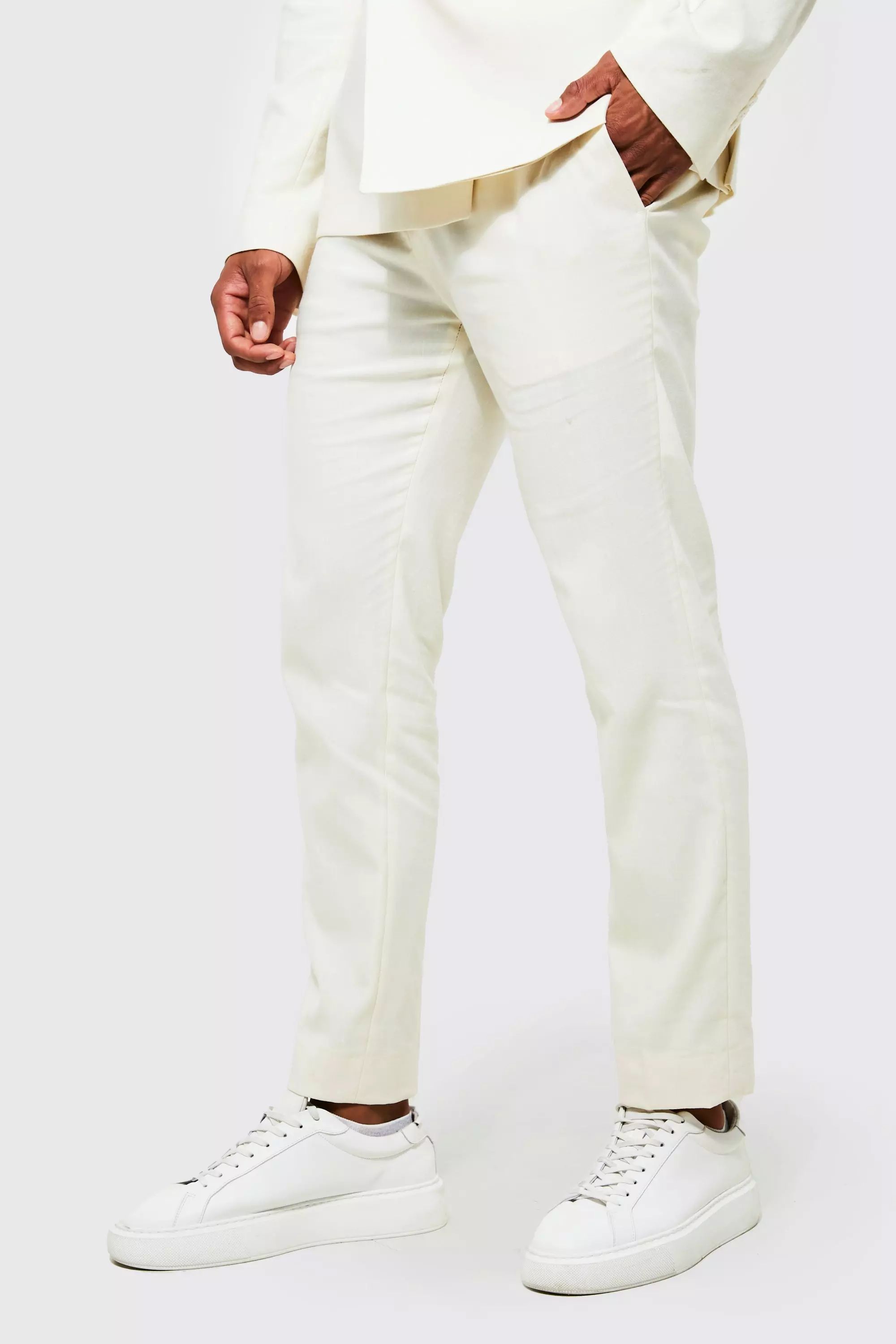 Mens skinny best sale fit linen trousers