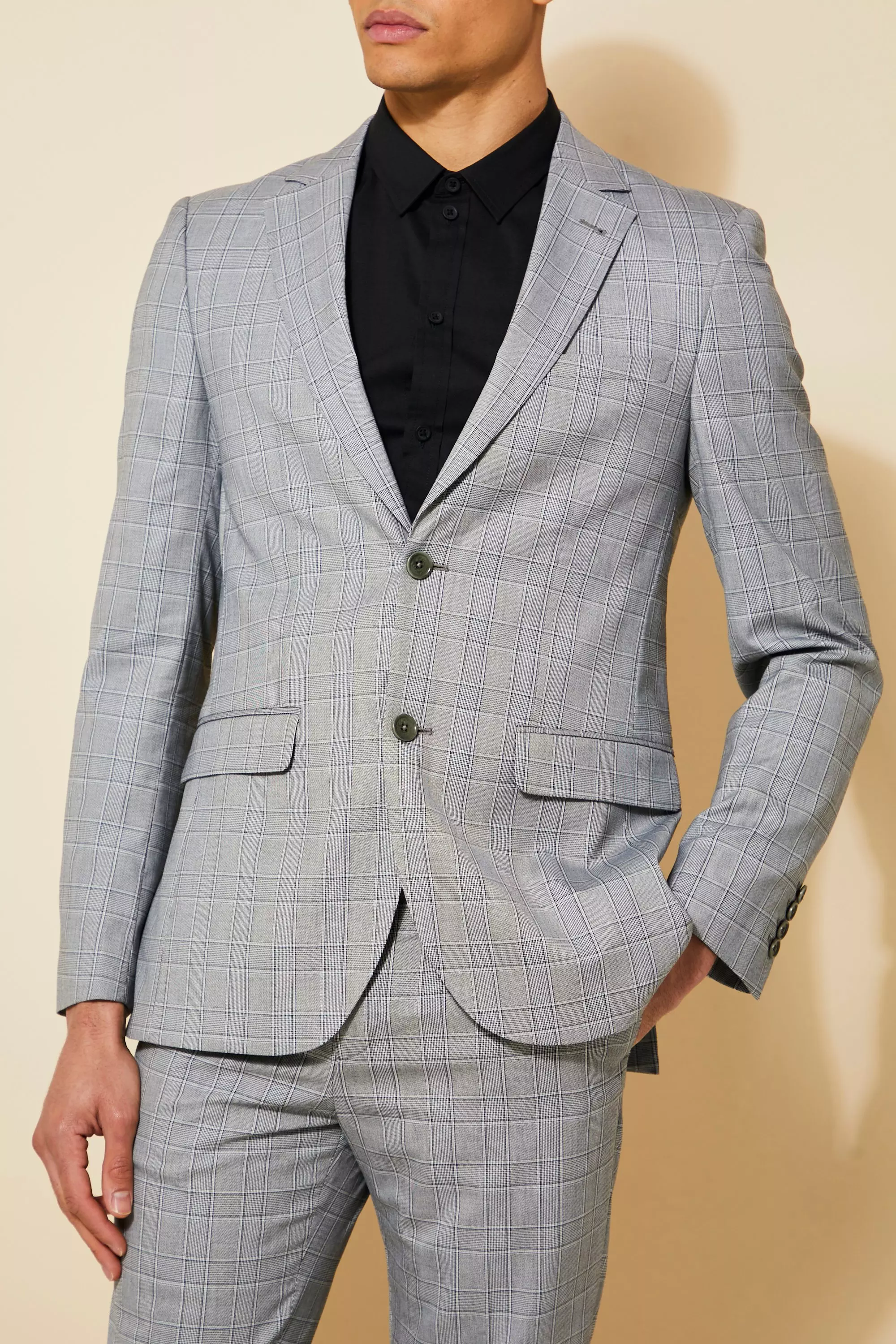 Grey Slim Single Breasted Check Suit Jacket alternative image