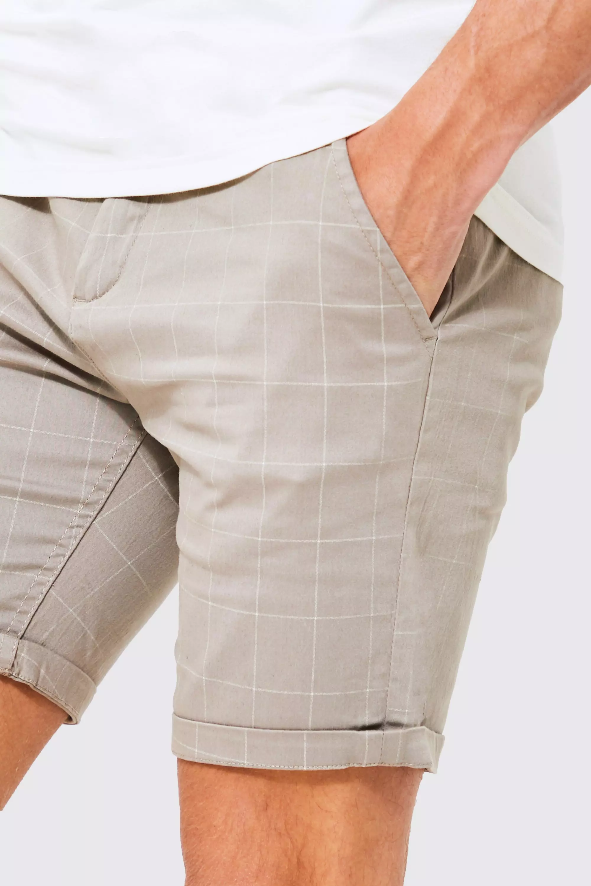 Slim Fit Checked Chino Shorts boohooMAN UK