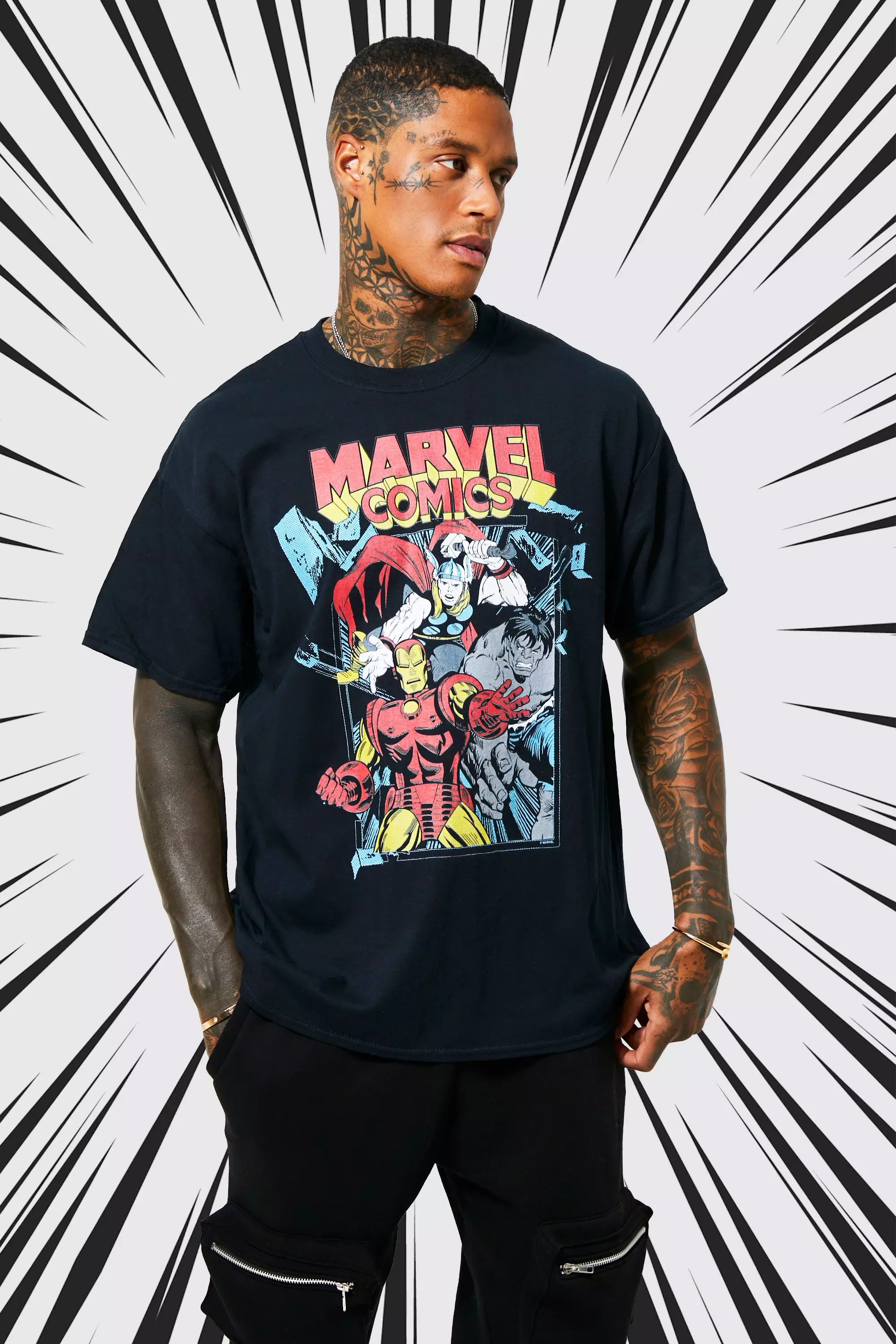 Black Oversized Marvel Comics License T-shirt alternative image