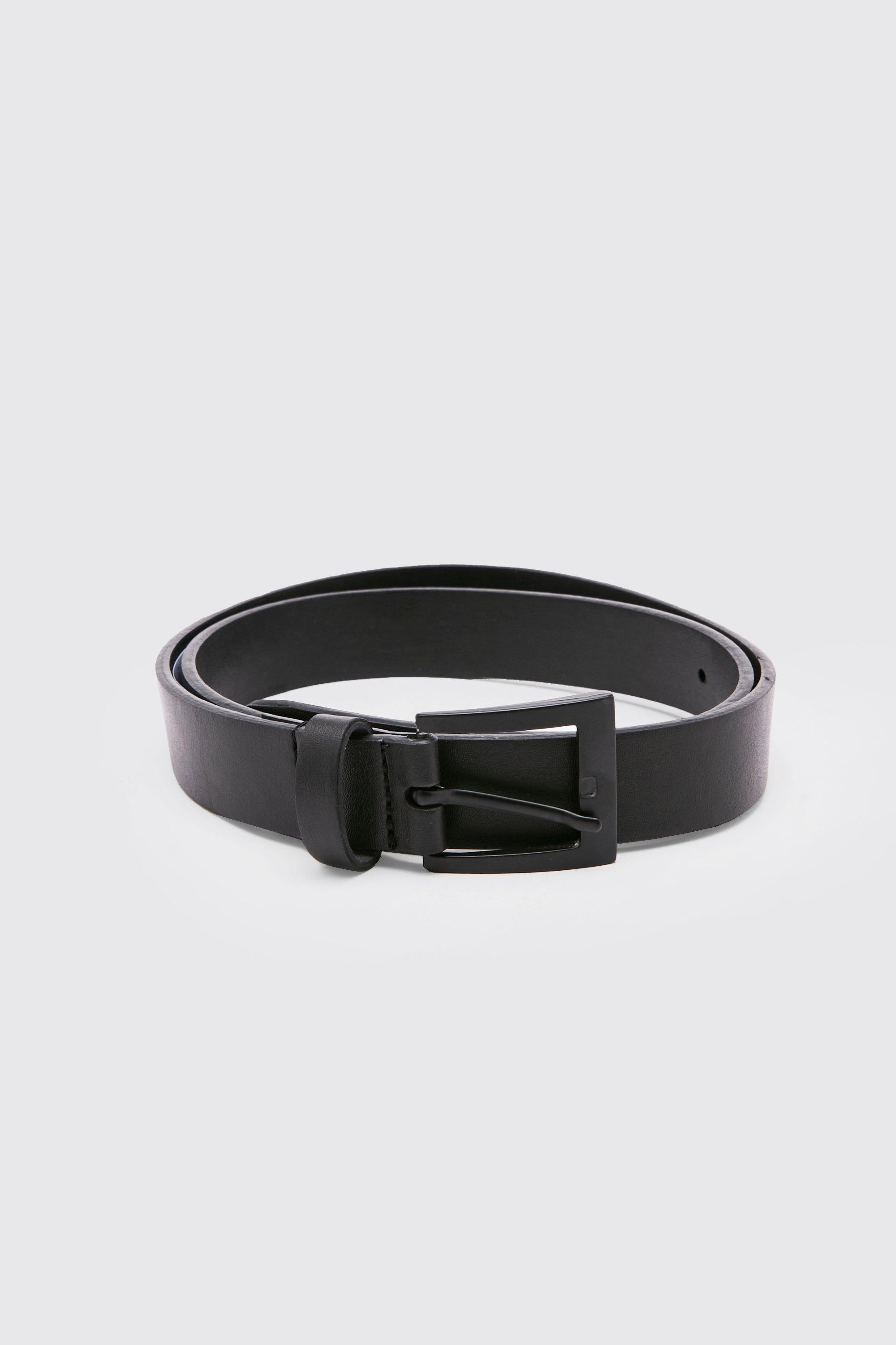 Matte Black Rectangle Buckle Faux Leather Belt