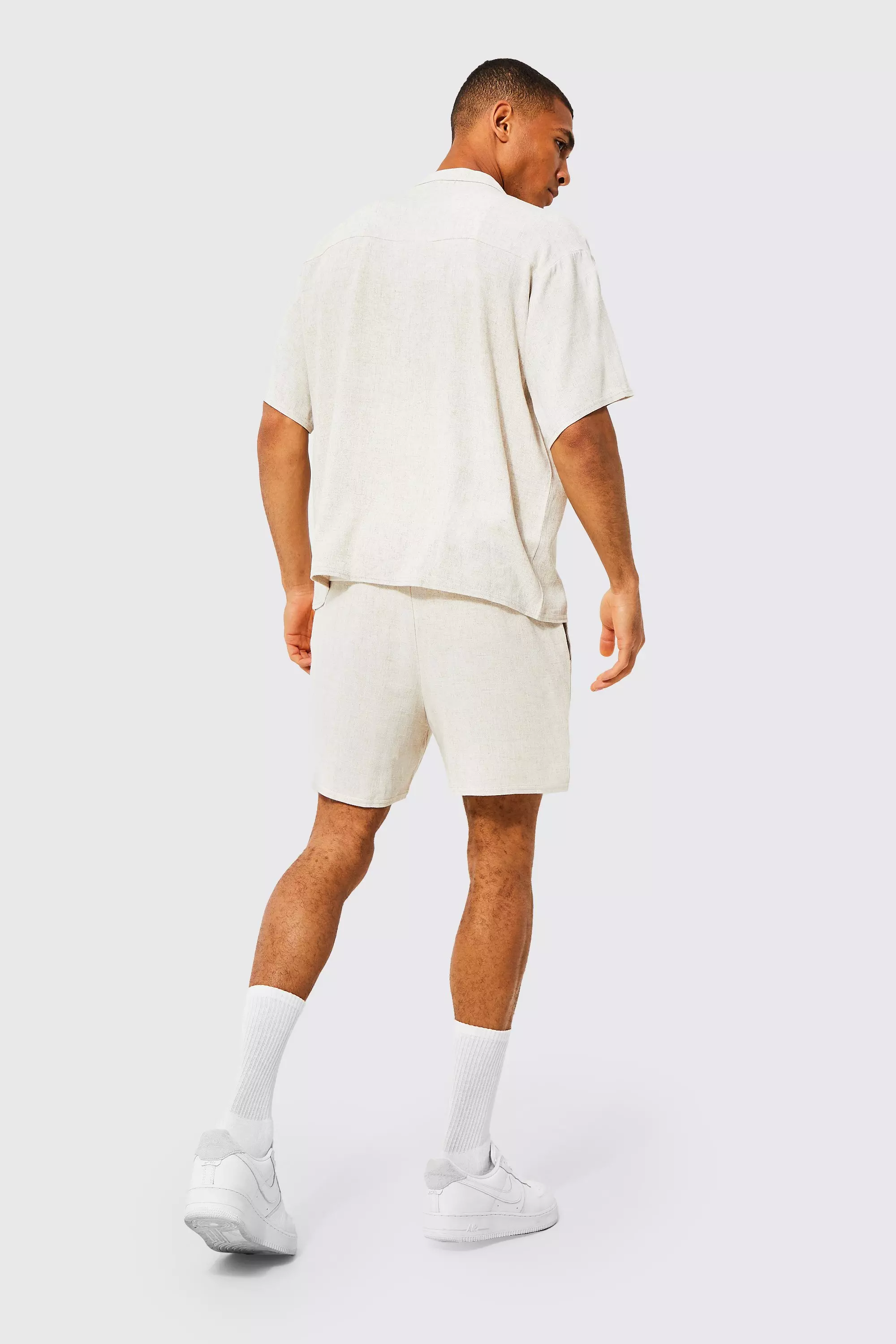 【boohoo】 Boxy Linen シャツ & ショート セットアップ Boxy Fit Linen Shirt And Shorts Set | boohooMAN USA