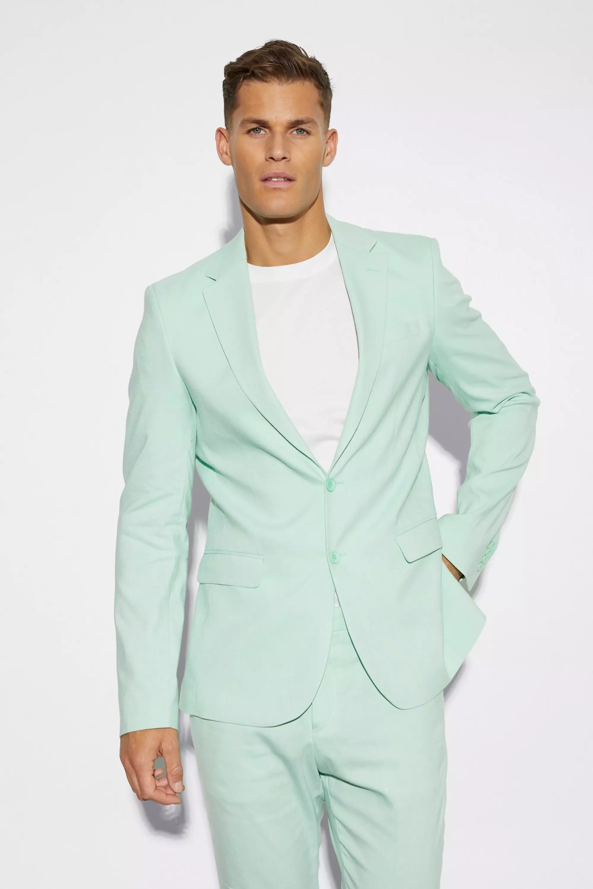 Tall Single Breasted Slim Linen Suit Jacket Mint