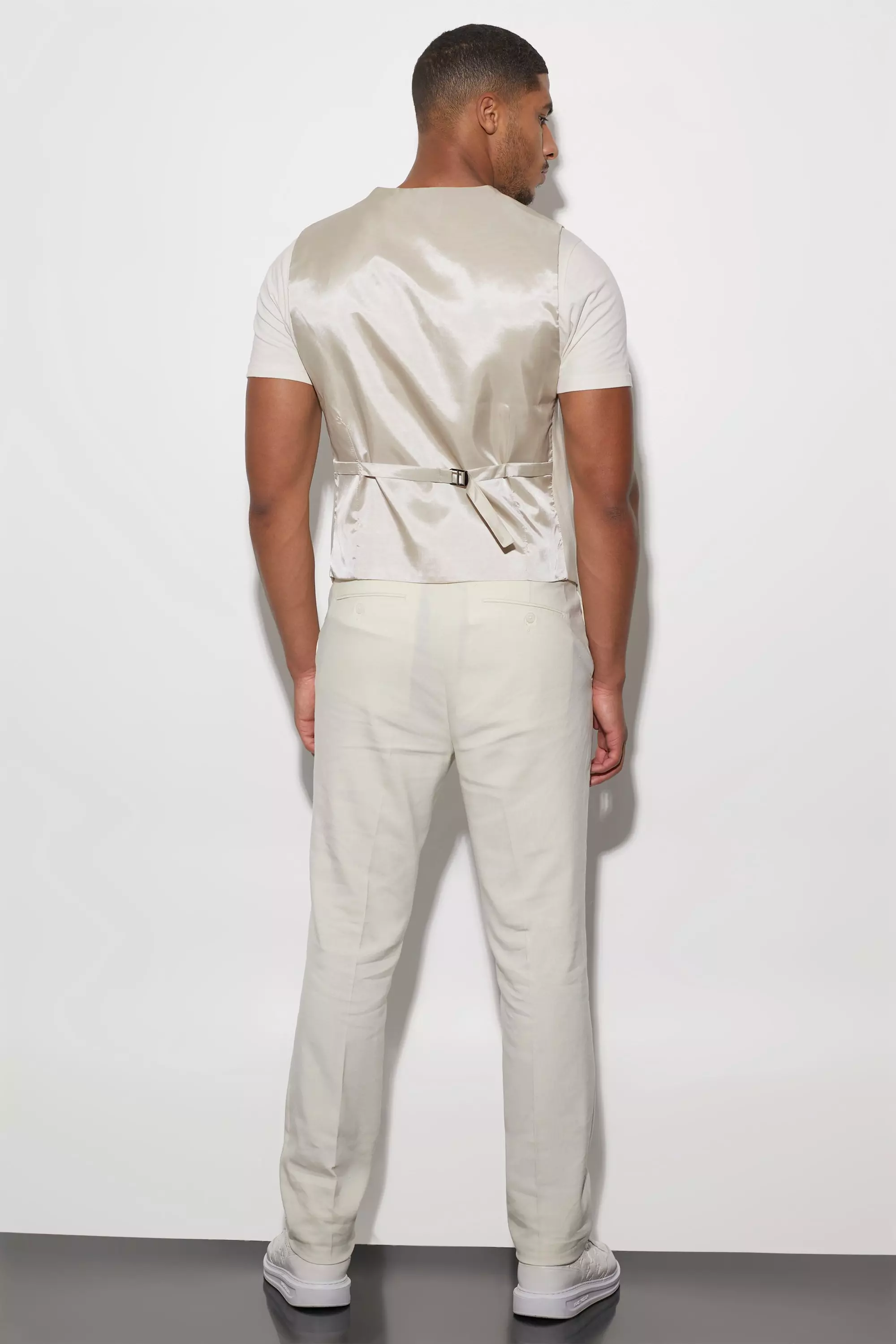 Gilet Tall Slim Fit In Lino, Ecru immagine alternativa