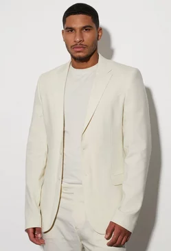 Tall Single Breasted Slim Linen Suit Jacket Ecru