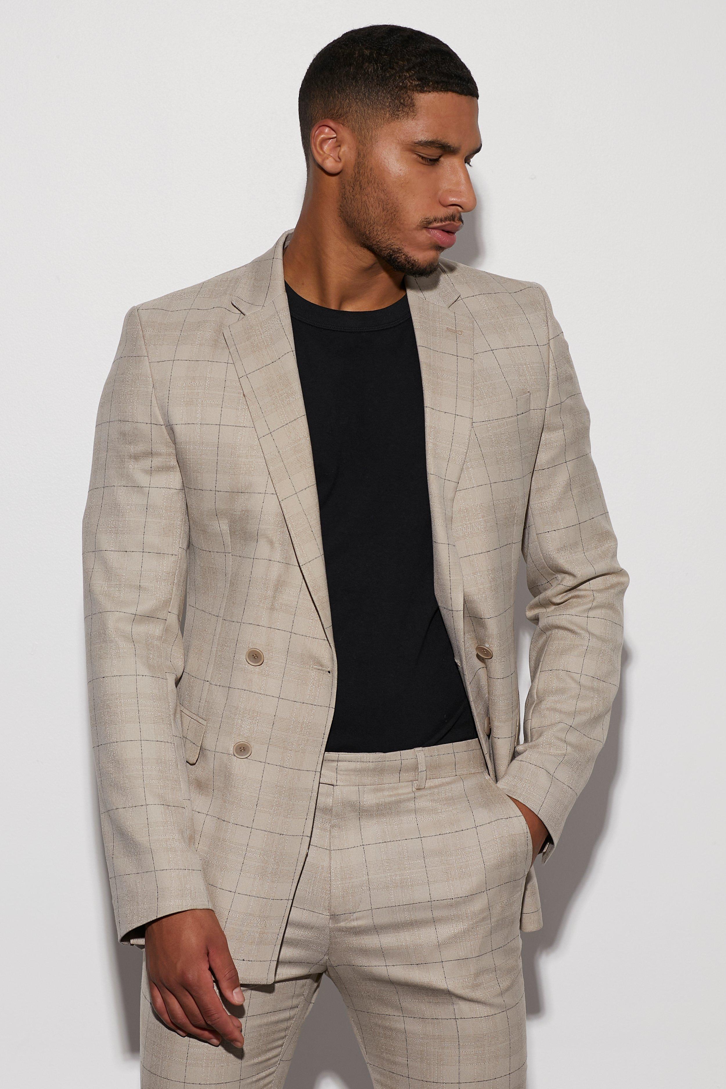 boohooMAN Tall Slim Double Breasted Suit Jacket - Gray - Size 40