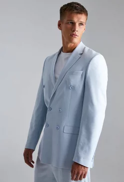 Blue Tall Double Breasted Slim Suit Jacket
